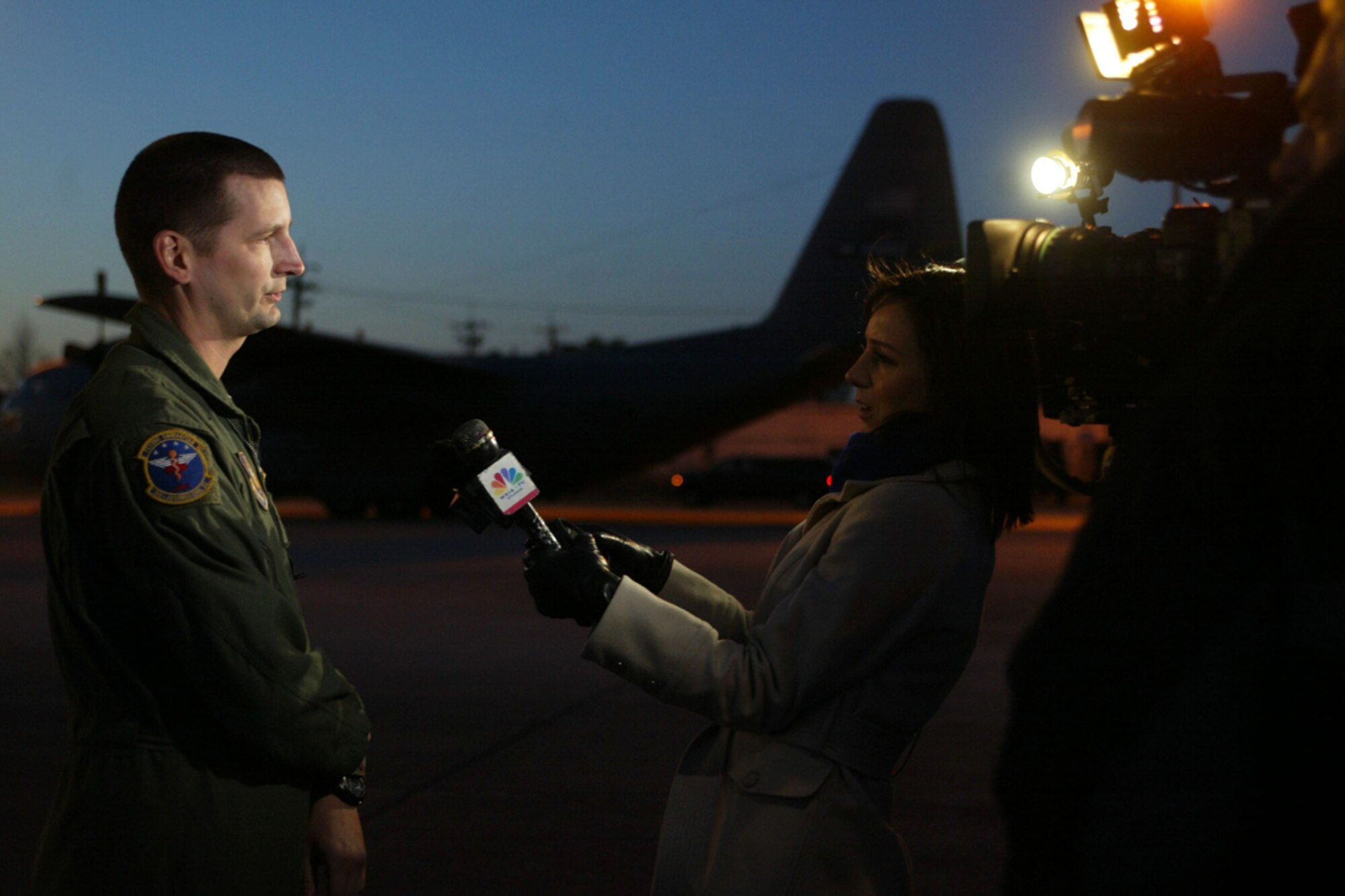 During an interview with local media, Tech. Sgt. Jason L. Wade, 94th Aeromedical Evacuation Squadron medical technician, describes the experience he encountered while providing critical medical assistance to Haitians in support of Operation Unified Response. The medical crew returned Jan. 31 after a two-week deployment.  (U.S. Air Force photo/Don Peek)