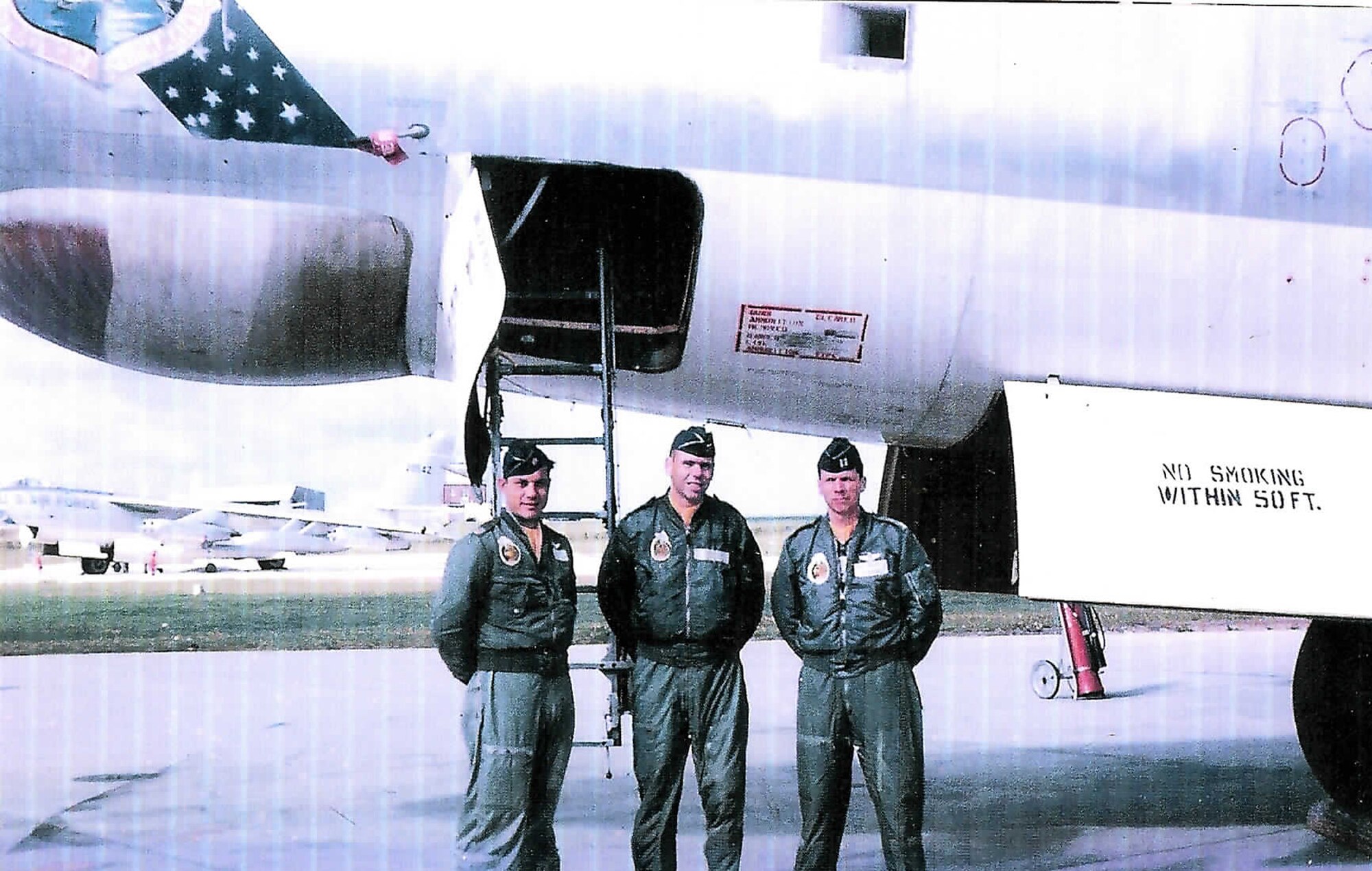 Lieutenant Welch's grandfather retired Col. Don Sprague (center) poses in front of a B-47 in 1962 just before he started flying the B-52. First Lt. Daniel Welch has some big shoes to fill; four of them to be exact. Lieutenant Welch, a pilot with the 11th Bomb Squadron at Barksdale Air Force Base, La., will become the third consecutive generation of B-52 flight officers in his family. (courtesy photo)
