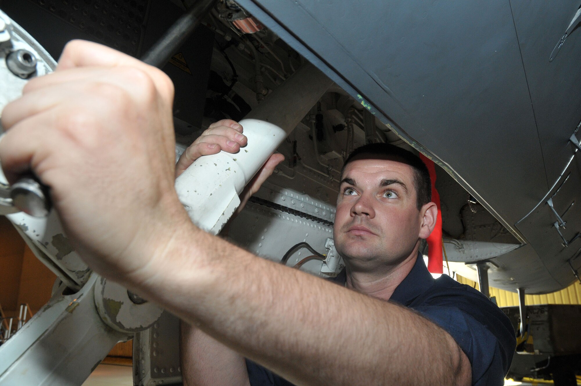 Senior Airman James Sperry, 48th Equipment Maintenance Squadron Repair and Reclamation journeyman, works on an F-15 fighter aircraft on RAF Lakenheath, England. Airman Sperry was nominated for a Liberty Spotlight for displaying the Core Value of “Excellence in All We Do.” (U.S. Air Force photo/Staff Sgt. Connor Estes)