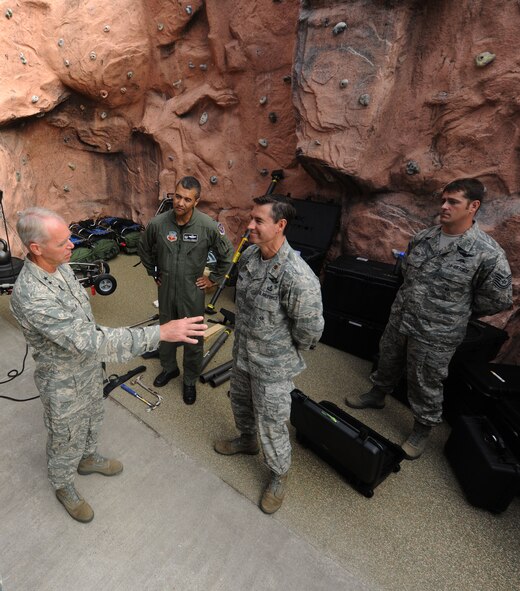 MOODY AIR FORCE BASE, Ga. -- Maj. Gen. William Holland, 9th Air Force commander, speaks with members of the 347th Rescue Group here June 29. General Holland came to Moody for the last time before he retires in August. (U.S. Air Force photo by Airman 1st Class Benjamin Wiseman/RELEASED)