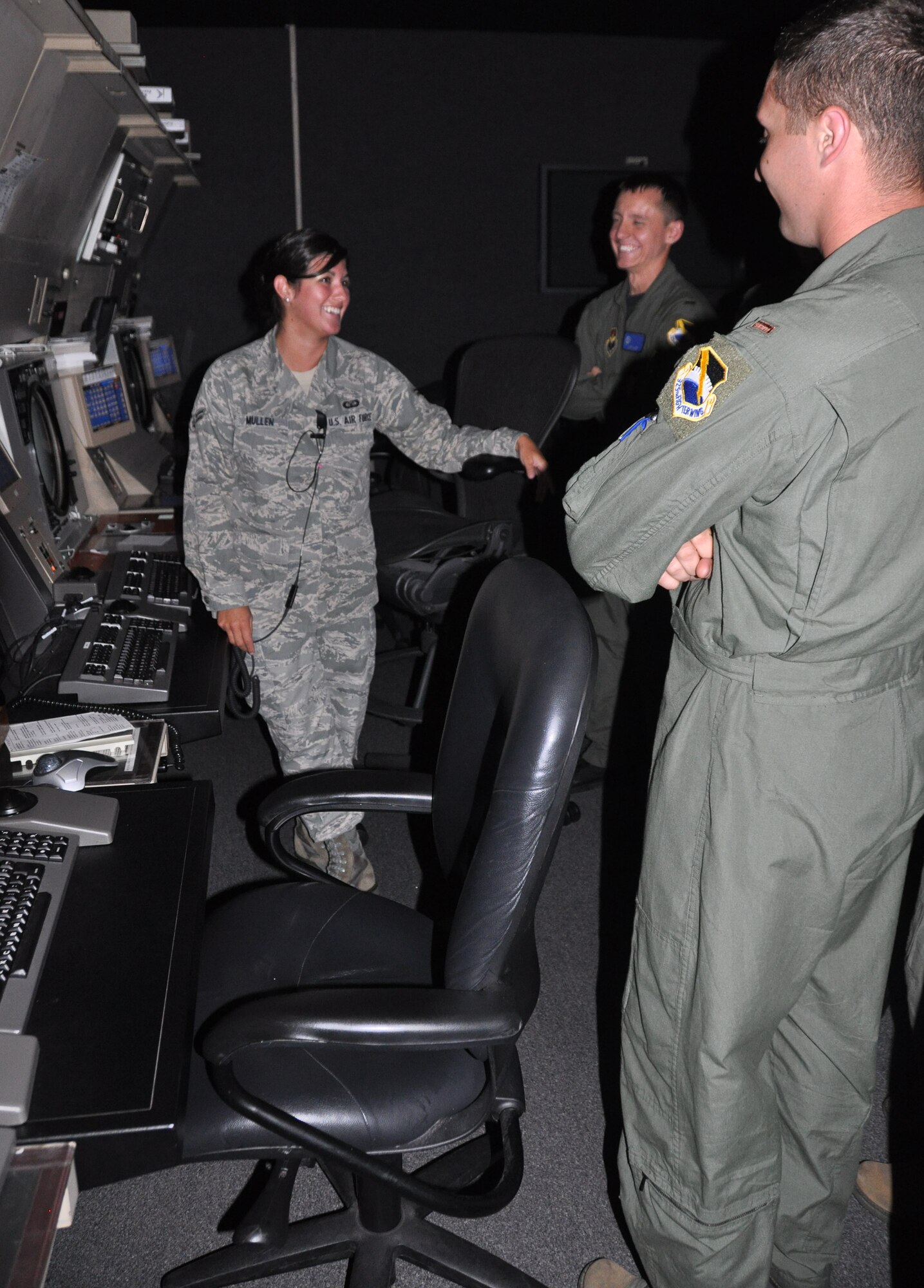 Airman 1st Class Evangelina Mullen, 325th Operation Support Squadron air traffic controller, gives a tour of the Radar Approach Control facility to U.S. Air Force Academy cadets participating in Operation Air Force. Every summer students from the U.S. Air Force Academy and members of the Reserve Officer Training Corps are given the opportunity to go through a three-week program at various Air Force bases to immerse them in the Air Force way of life and assist them in understanding what each career field has to offer. (U.S. Air Force photo by Airman 1st Class Rachelle Elsea)