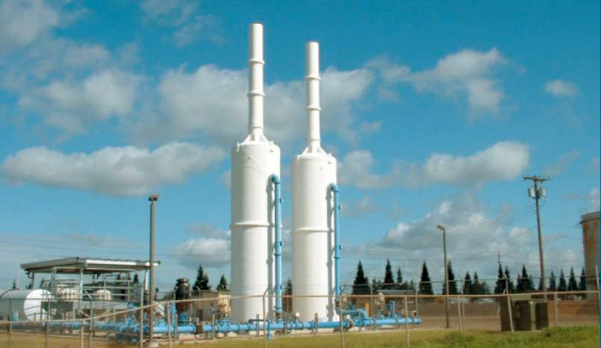 This groundwater treatment facillity removes chlorinated chemicals from the water extracted from beneath the former Mather Air Force Base in Rancho Cordova, Calif. (Courtesy photo)