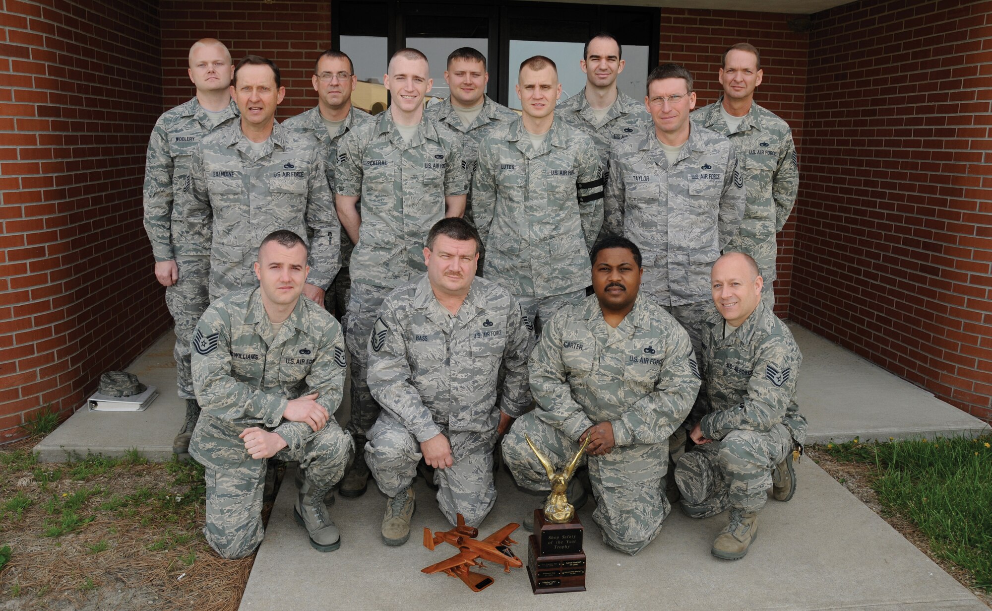 Airmen from the 442nd Fabrication Flight of the 442nd Aircraft Maintenance Squadron we4re presented with the Safety Shop of the Year award by Col. Mark Clemons, 442nd Fighter Wing commander and Lt. Col. Patrick Murphy, 442nd FW chief of safety, during a ceremony April 18. The 442nd Fighter Wing is an A-10 Thunderbolt II reserve unit at Whiteman Air Force Base, Mo.