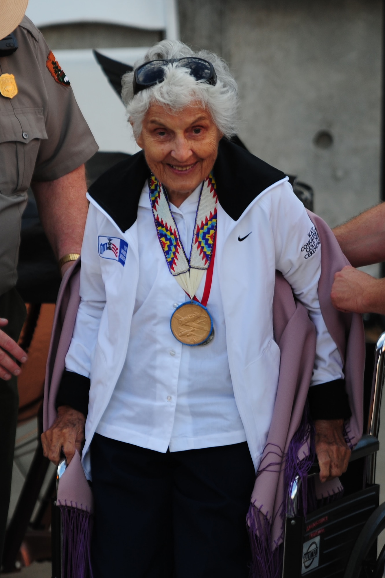 ELLSWORTH AIR FORCE BASE, S.D. – Ola Mildred Rexroat attends the 2010 Independence Day celebration at Mt. Rushmore National Memorial, July 3. Mrs. Rexroat served as a Woman Air Service pilot during World War II.  (U.S. Air Force Photo/Airman 1st Class Corey Hook)