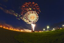 MINOT AIR FORCE BASE, N.D. -- Fireworks light up the sky as Minot’s Airmen and their families enjoy festivities held at Bud Ebert Park in celebration of our nation’s independence here July 4. (U.S. Air Force photo by Staff Sgt. Miguel Lara III)