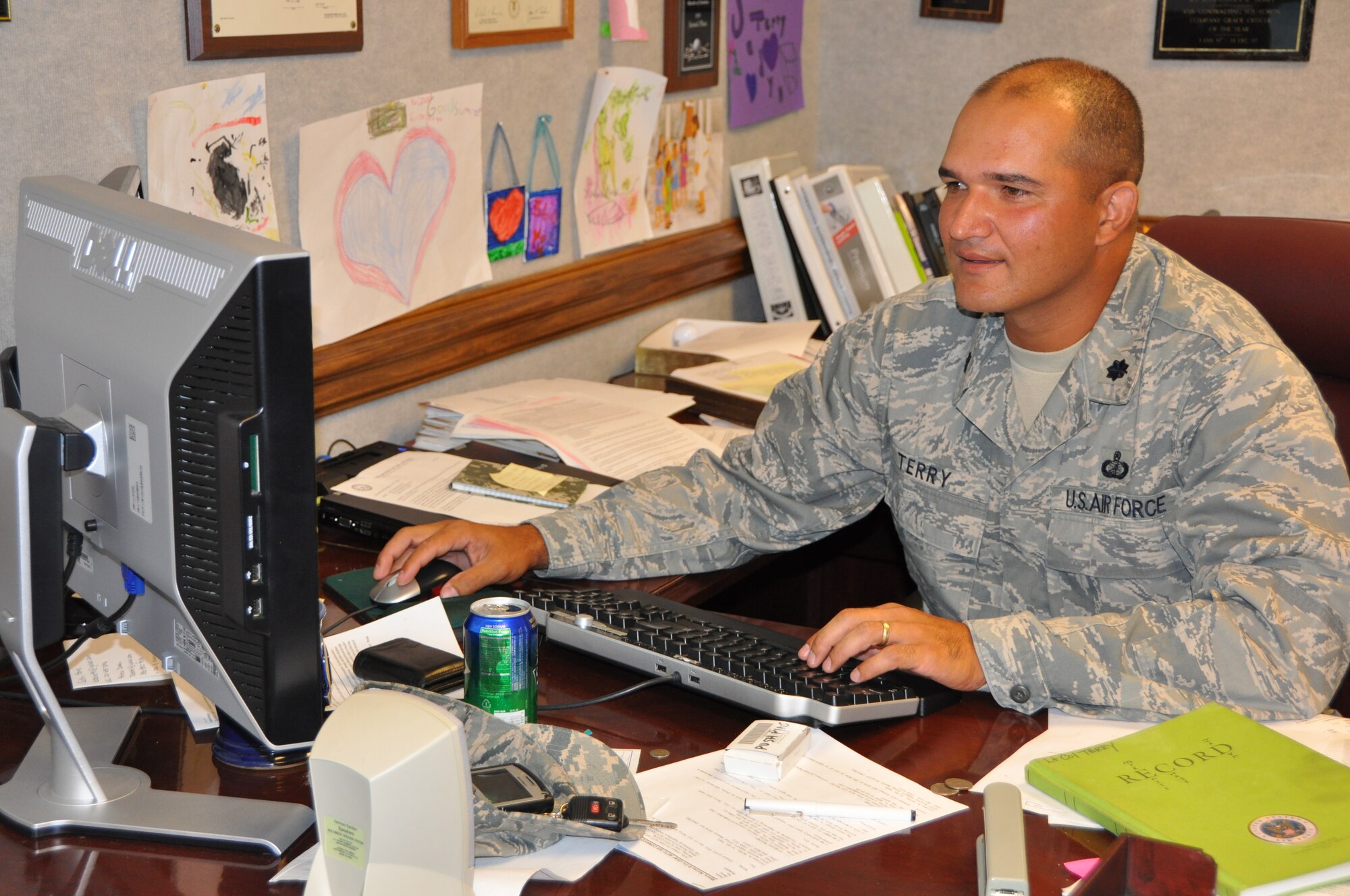 Lieutenant Col. Jonathan Terry took command of the 325th Contracting Squadron in June 2008.  The 325th CONS is a multi-faceted organization, which affects every individual stationed at Tyndall.  It is responsible for awarding and administering a variety of contracts ranging from computer equipment to multimillion-dollar construction projects. This office also manages large dollar, mission-essential contracts for aircraft maintenance, transportation, supply, fuels, and civil engineering support.  (U.S. Air Force photo by Senior Airman Anthony J. Hyatt)