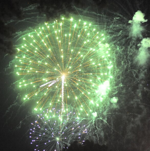SEYMOUR JOHNSON AIR FORCE BASE, N.C. -- Fireworks illuminate the night sky during the Fourth of July celebration here. To go along with the wing's motto of "Fourth but First," the base held the celebration July 1, 2010. (U.S. Air Force photo/ Senior Airman Gino Reyes)