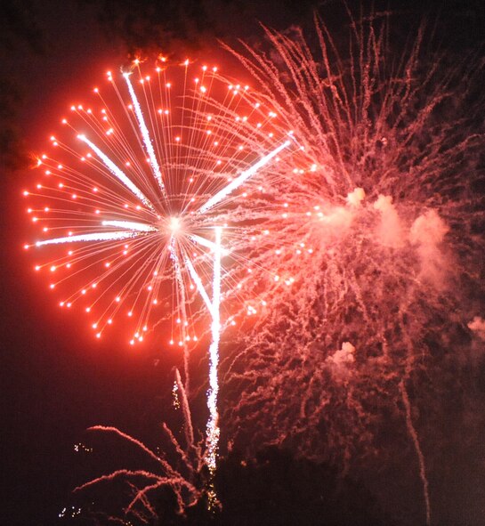 SEYMOUR JOHNSON AIR FORCE BASE, N.C. -- Fireworks explode in the sky over the Fourth of July celebration here July 1, 2010. The festivities included live music, games and a car show. (U.S. Air Force photo/Senior Airman Gino Reyes)