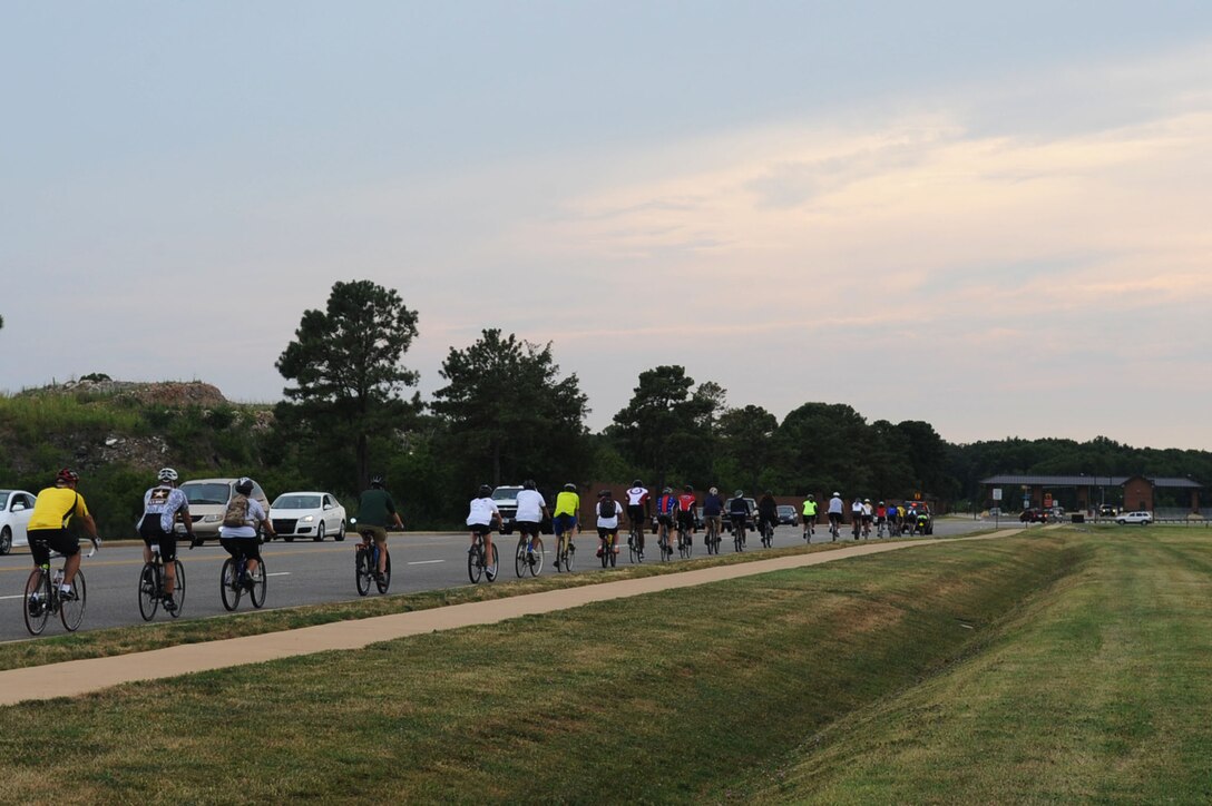 LANGLEY AIR FORCE BASE, Va. – Twenty-two cyclists united for a six-mile loop around the base June 30 for the Ride of Silence.  Langley participated in the annual ride for the first time this year to honor fallen cyclists. (U.S. Air Force photo/Staff Sgt. Ashley Hawkins) (RELEASED)