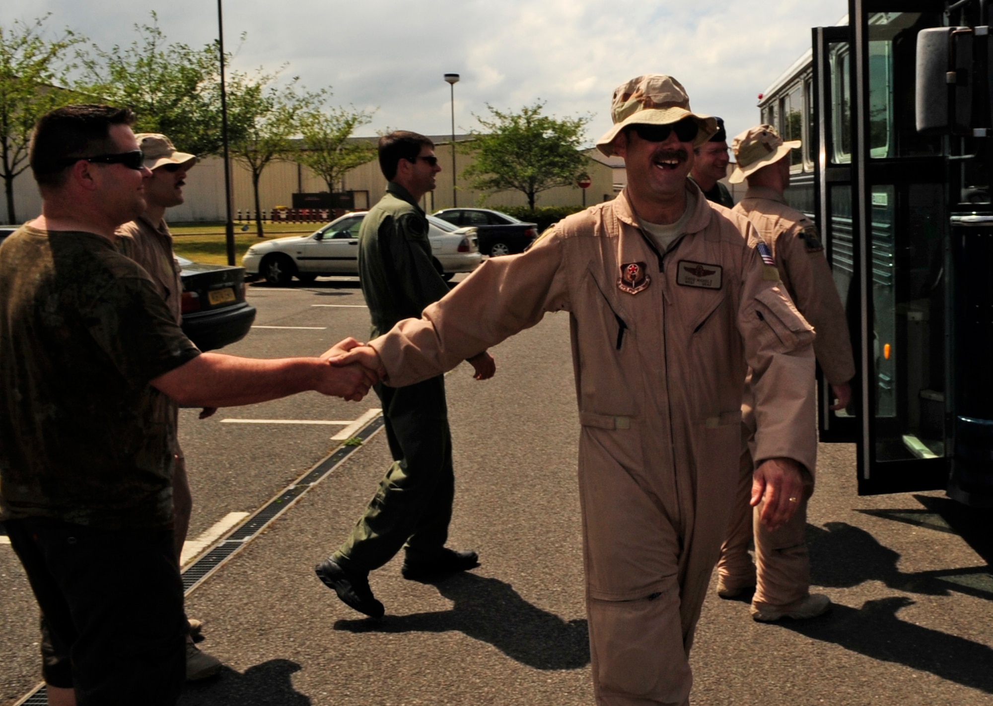 RAF MILDENHALL, England – Sixty-Seventh Special Operations Squadron Airman return from deployment to warm greetings from friends and family at RAF Mildenhall July 2.  (U.S. Air Force photo/Staff Sgt. Christopher L. Ingersoll)