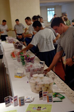 Following the Commander's Fitness Challenge, representatives from the 628th Force Support Squadron hosted an Information Fair in the ballroom of the Charleston Club to answer questions about their facilities, programs and activities. This month's Commander's Fitness Challenge celebrated Year of the Air Force Family by having a separate one-mile track set aside for families and individuals with pets. (U.S. Air Force photo/Senior Airman Timothy Taylor)