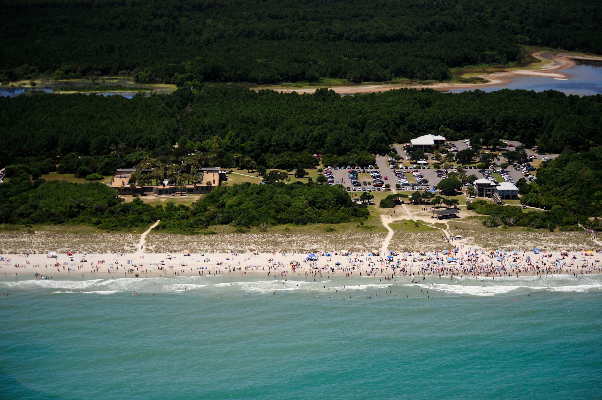 Airmen with the 14th Airlift Squadron, Joint Base Charleston, S.C., fly a Charleston C-17 Globemaster III 500 feet above the shoreline from Myrtle Beach, S.C., to to Hilton Head Island, S.C., during the Salute from the Shore Flyover July 4, 2010. The C-17 flew 2,000 feet off the shoreline at low levels ranging from 500 to 1,000 feet. (U.S. Air Force photo/Staff Sgt. DeNoris Mickle)