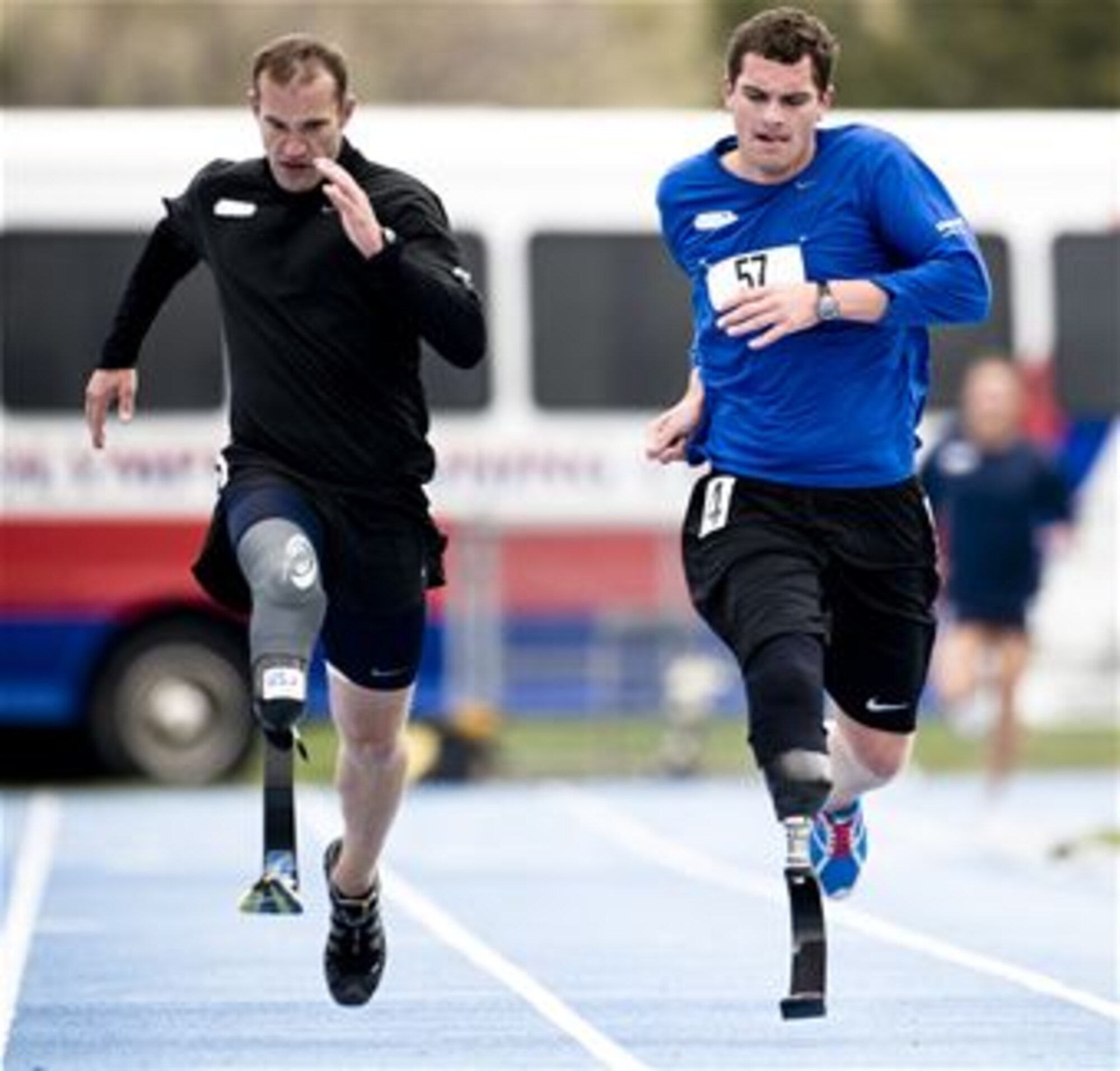 Held at the Olympic Training Center and the Air Force Academy in Colorado Springs, Colo., the Warrior Games proved to be a great tonic for McGuire. Not only did he fare well in the competitions, but the games helped his rehabilitation process as well. McGuire sprints the last leg of the 1,500 to take fourth. (TSgt Samuel Bendet)