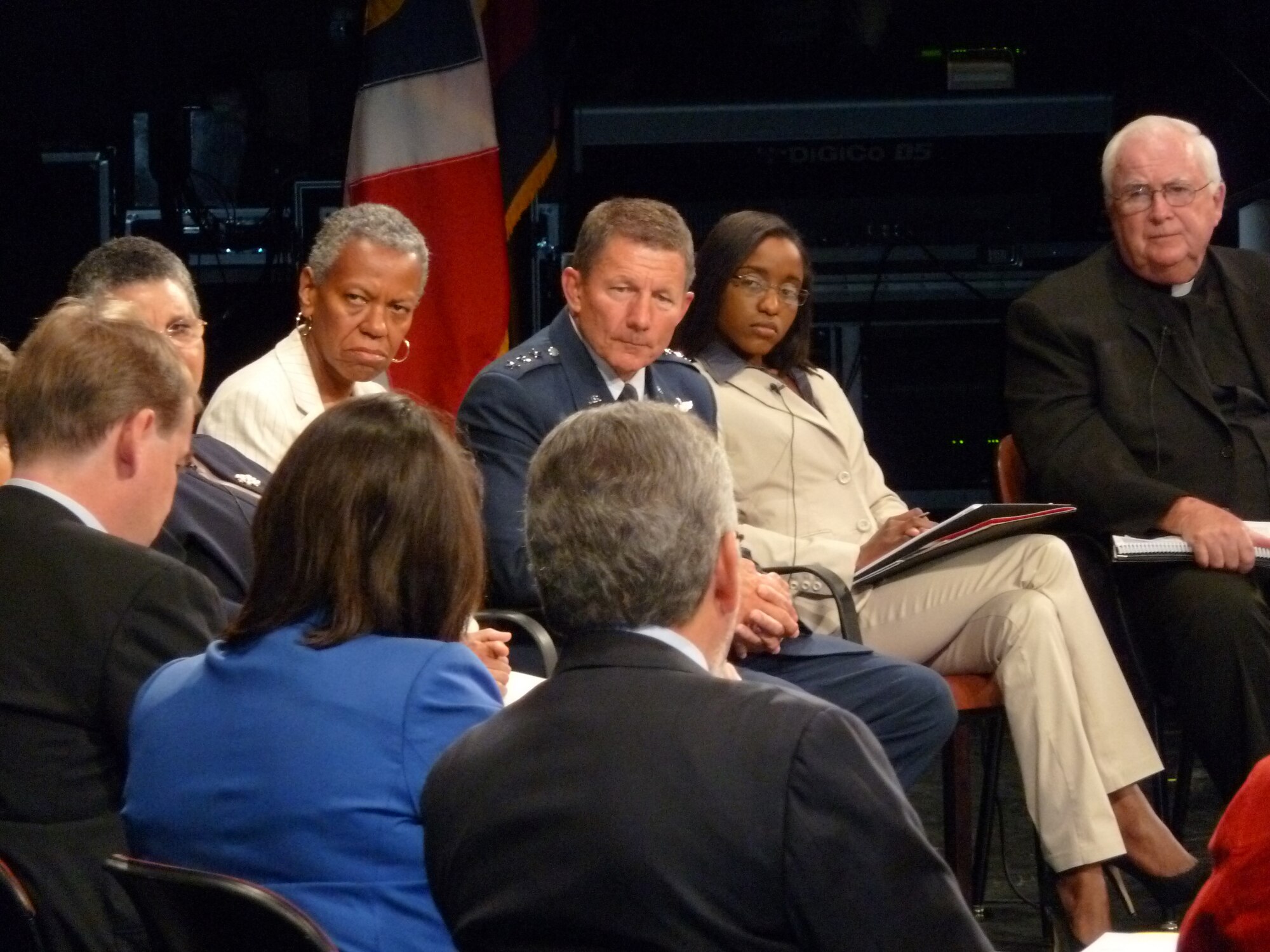 Lt. Gen. Mike Gould takes part in a roundtable discussion on education during the Biennial of the Americas summit in Denver July 6, 2010. The discussion centered on how to narrow the achievement gap for minorities. Other guests included Sen. Michael Bennett, Guatemala Ambassador Francisco Villagrán de Leon and Colombian education minister Cecilia María Vélez. (U.S. Air Force photo/Eddie Lee)