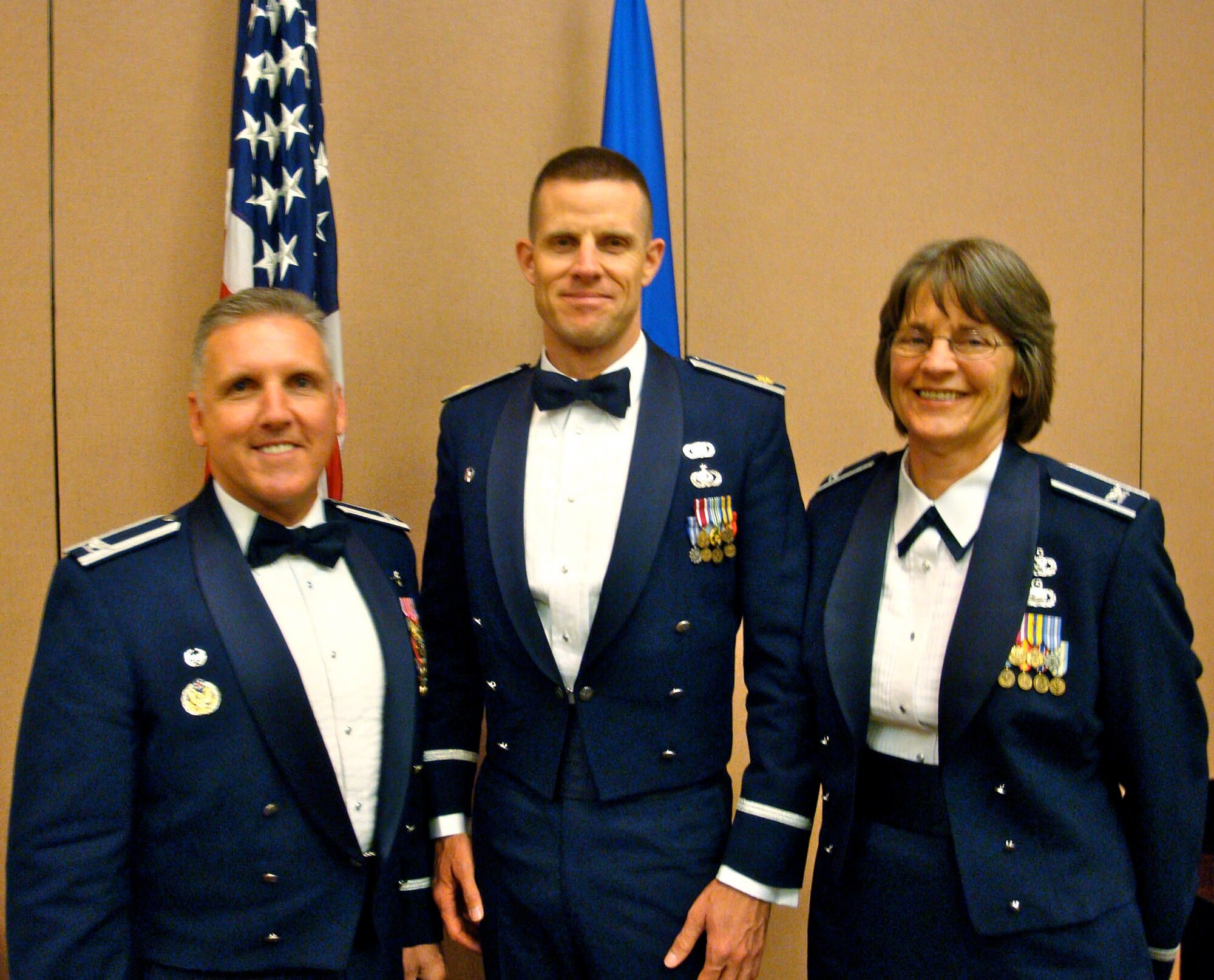 TRAVIS AIR FORCE BASE, Calif. - Col. Jay Flournoy, 349th Air Mobility Wing commander congradulates the California Air Force Association award winners for 2010. (U.S. Air Force courtesy photo)                         