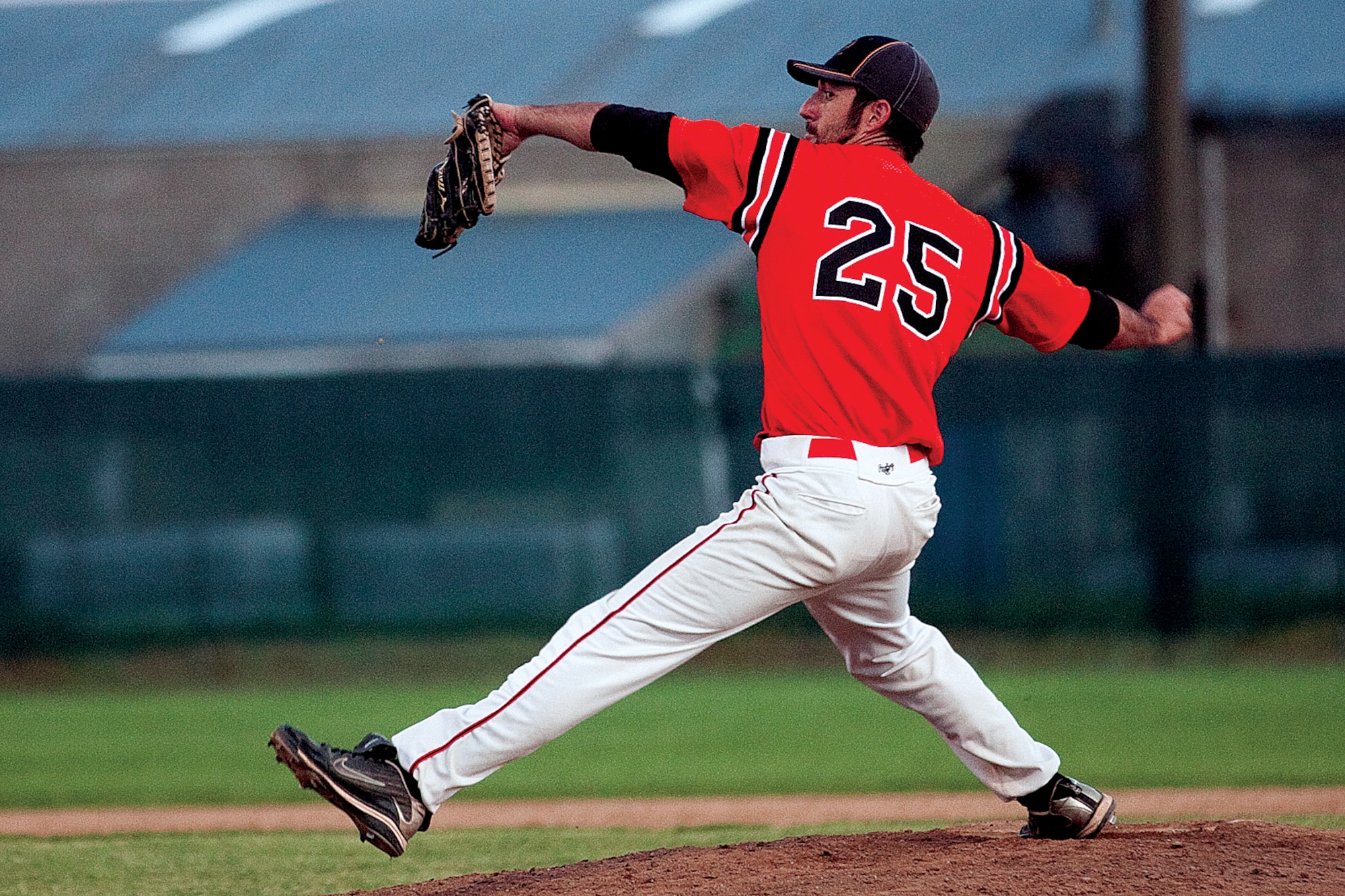 Ryan Schwenn, No. 25, pitches during the game on June 24. (U.S. Air Force photo by Jeff Allred)