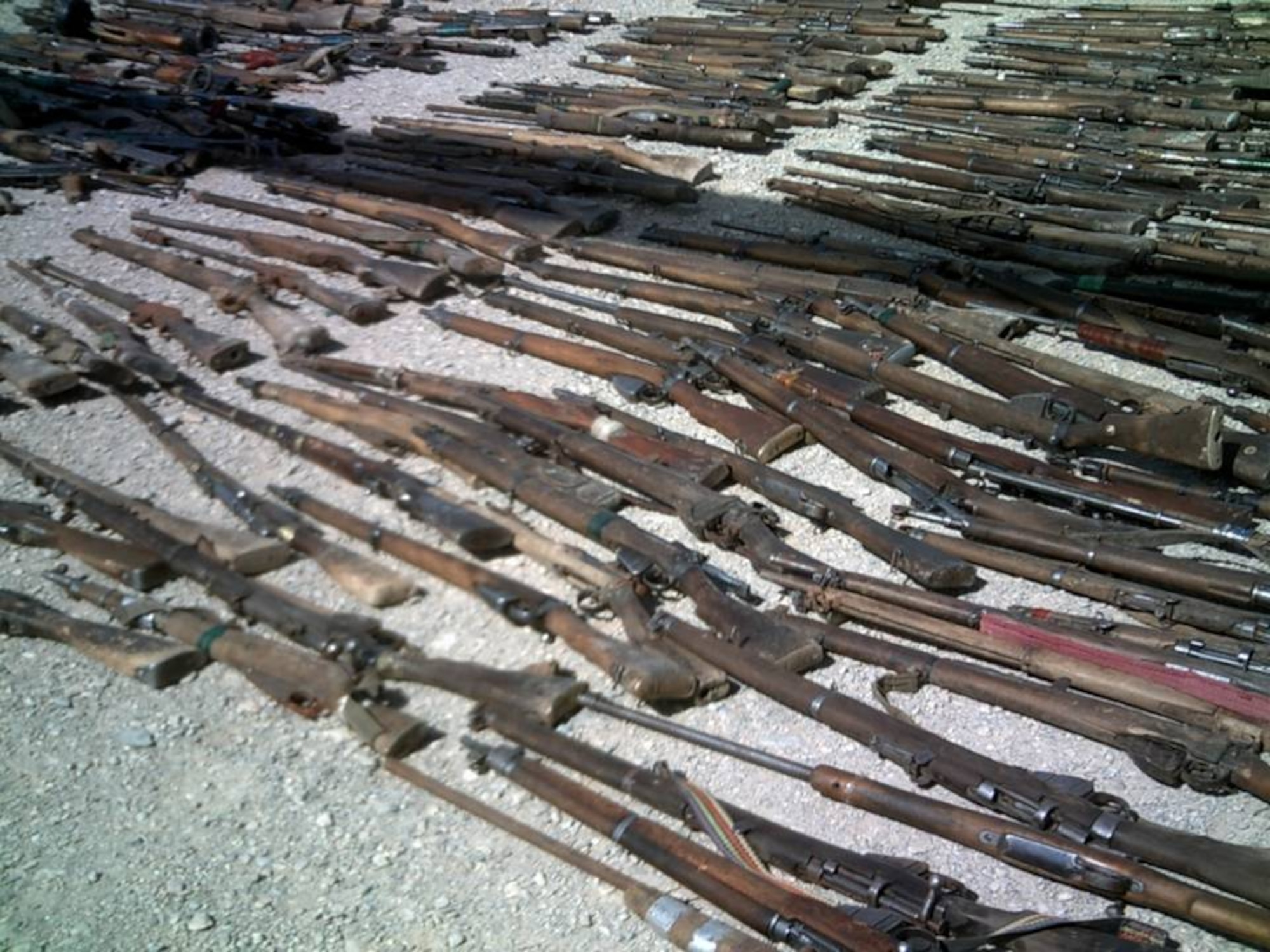 Approximately 230 small arms and two rocket propelled grenade launchers were collected in Chaghcharan and flown via the Afghan Air Force’s Mi-17 transport helicopter to Herat on July 6, 2010.