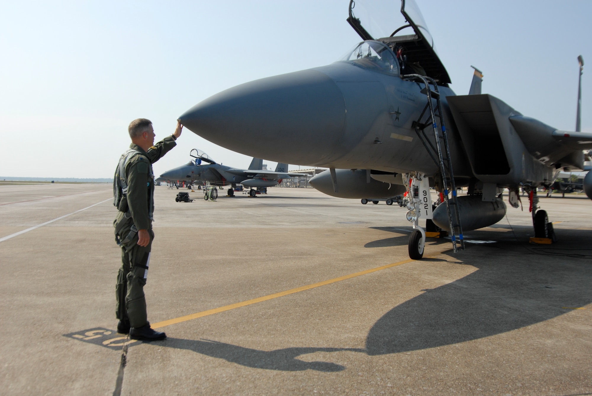 Lt. Col. Steven Burgh, former 2nd Fighter Squadron commander, recently completed his fini-flight June 18.  (U.S. Air Force photo by Susan Trahan)
