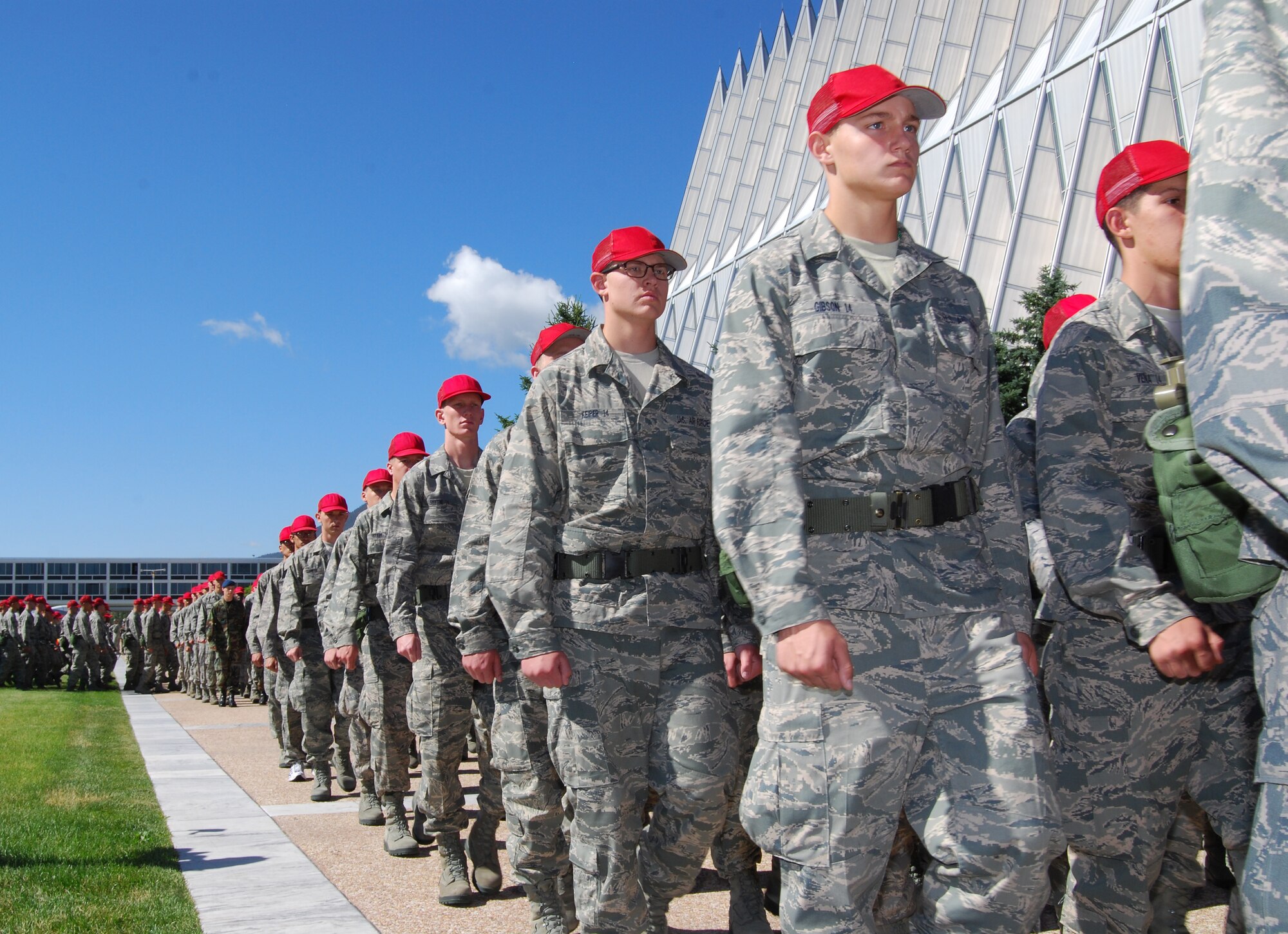 Basic cadets march out from the commandant of cadets' change-of-command ceremony at the Air Force Academy in Colorado Springs, Colo., July 9, 2010. The new commandant, Brig. Gen. Richard Clark, praised the Class of 2014 for doing "something not many people in our country are willing to do." (U.S. Air Force photo/Staff Sgt. Don Branum)