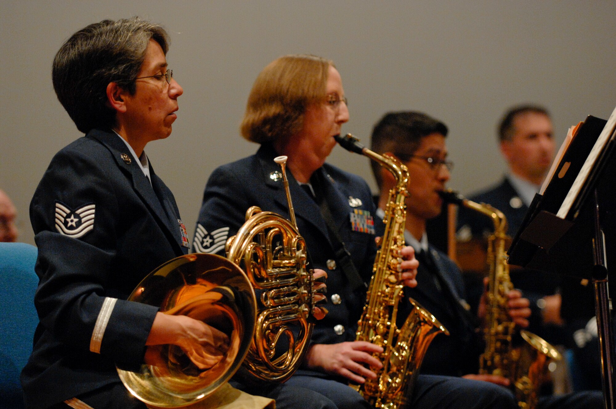 VANDENBERG AIR FORCE BASE, Calif. -- The Air National Guard Band of the West Coast plays for the Vandenberg community here Thursday, July 8, 2010. Approximately 30 National Guardsmen, primarily from the San Francisco Bay area and a handful from as far as Idaho, Washington, Oregon and Nevada, assemble more than 100 times a year to provide musical products and services to the ANG, the United States Air Force and the community. (U.S. Air Force photo/Staff Sgt. Levi Riendeau)