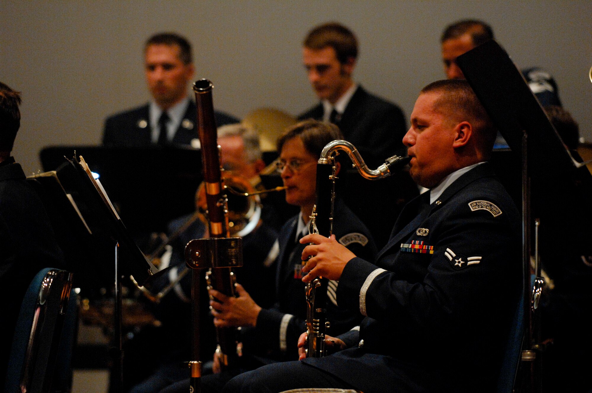 VANDENBERG AIR FORCE BASE, Calif. -- The Air National Guard Band of the West Coast plays for the Vandenberg community here Thursday, July 8, 2010. Approximately 30 National Guardsmen, primarily from the San Francisco Bay area and a handful from as far as Idaho, Washington, Oregon and Nevada, assemble more than 100 times a year to provide musical products and services to the ANG, the United States Air Force and the community. (U.S. Air Force photo/Staff Sgt. Levi Riendeau)