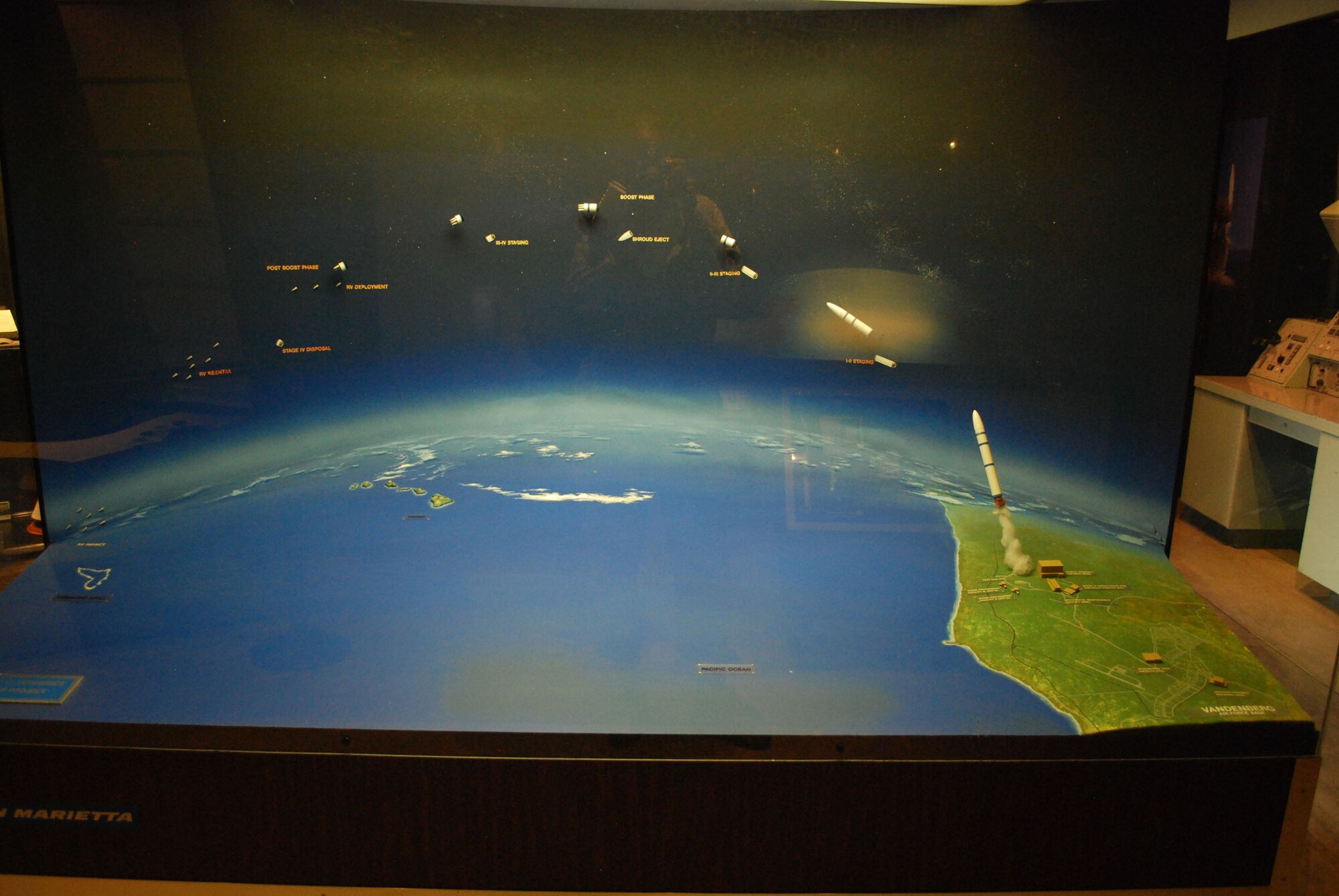 A graphic display of the various stages of a launched intercontinental ballistic missile is located at the Vandenberg Air Force Base museum.(U.S.Air Force photo/Airman 1st Class Kristina Overton)