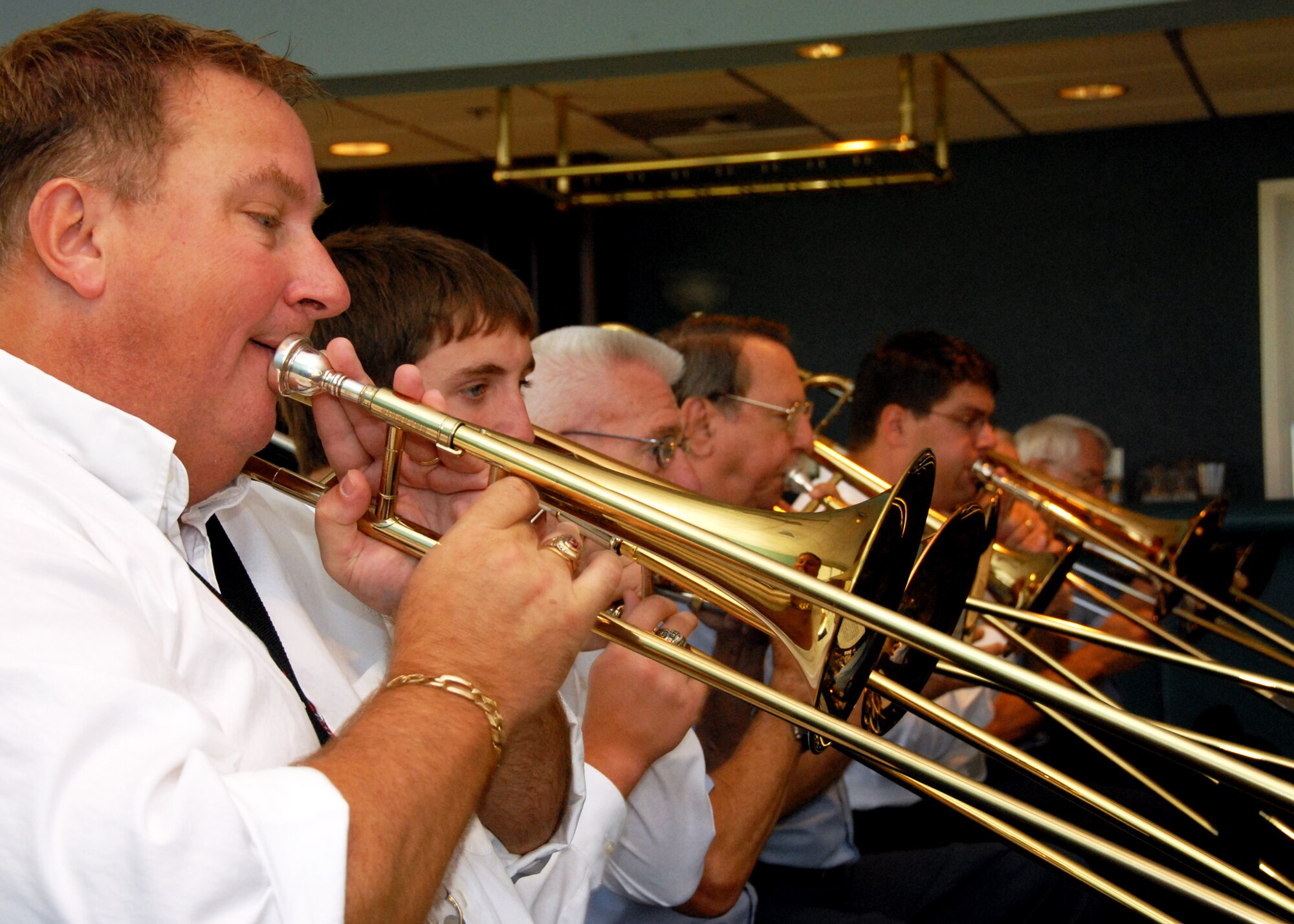 The Eglin Ceremonial Band performs prior to the 96th Air Base Wing change of command July 8 at the officers club.  Col. Sal Nodjomian took command of the wing from departing commander, Col. Bruce McClintock.  (U.S. Air Force photo/Samuel King Jr.)