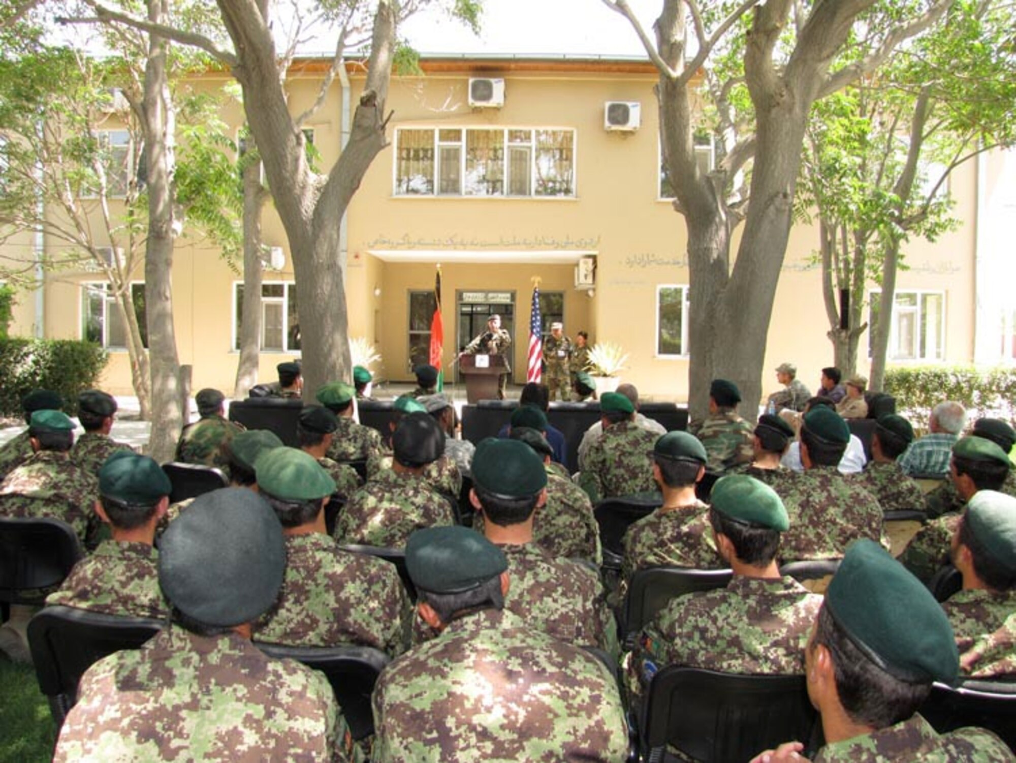 Non-Commissioned Officers graduate from the Team Leader Course of the Afghan Air Force on the Afghan Air Force base in Kabul on Jul. 11, 2010 (U.S. Navy photo by Mass Communications Specialist First Class Elizabeth Burke/RELEASED).