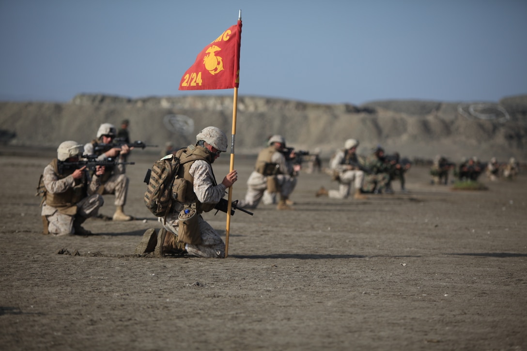 U.S. Marines with Special Purpose Marine Air-Ground Task Force 24 conduct a beach assault with Peruvian Marines after debarking Amphibious Assault Vehicles from 3d Assault Amphibian Battalion in Salinas, Peru on July 11, 2010.The unit was embarked on transport dock ship USS New Orleans (LPD 18) in support of operation Partnership of the Americas/Southern Exchange, a combined amphibious exercise designed to enhance cooperative partnerships with maritime forces from Argentina, Mexico, Peru, Brazil, Uruguay, and Colombia.   (U.S. Marine Photo photo by Cpl Brian J. Slaght/Released)