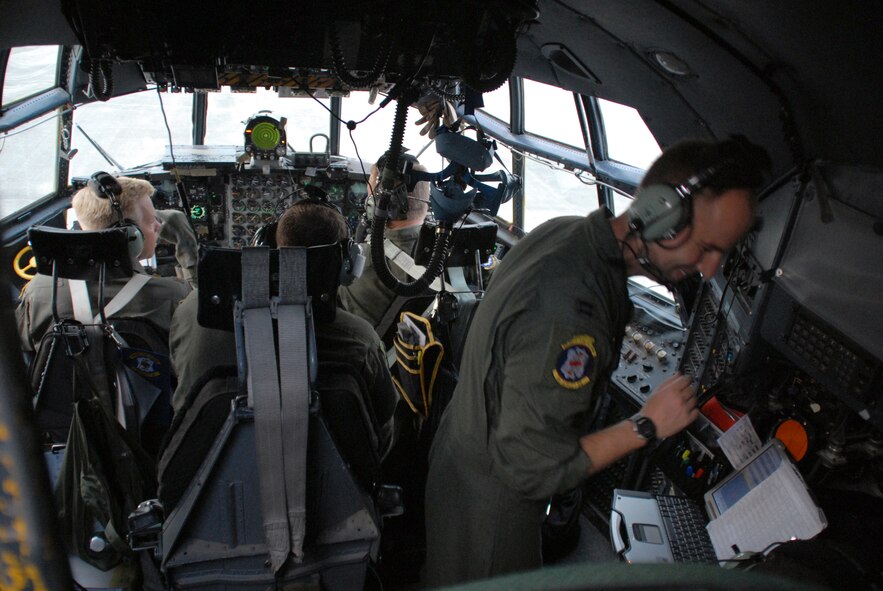 (From left) Maj. Lars Johnsen, Staff Sgt. Thomas Brown, Capt. Jason Robinson, Capt. Brian Shea and 1st Lt. Stefan Idso prepare for their second mission during a joint forcible entry exercise June 22, 2010 at Pope Air Force Base and Fort Bragg, N.C. The crew are assigned to the 53rd Airlift Squadron, Little Rock AFB, Ark. (U.S. Air Force photo/Capt. Joe Knable)