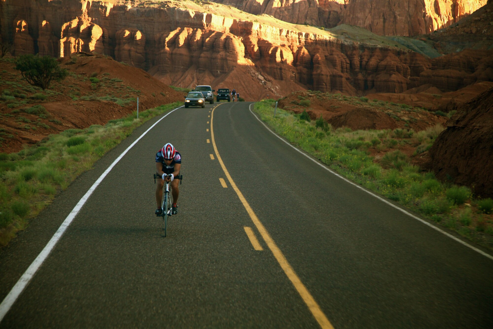 Staff Sgt. Marc Esposito from the 21st Special Tactics Squadron, Pope Air Force Base, N.C, nearing the 1,000-mile mark in Utah. Sergeant Esposito is participating in Sea to Shining Sea, a 4,000-mile bike ride which started at the Golden Gate Bridge and will end at Virginia Beach, Va., July 24. The goal of the ride is to honor the courage of our service men and women, recognize the strength of the American spirit and challenge perceptions of how we view athletes. (Photo by Austin Smithard) 