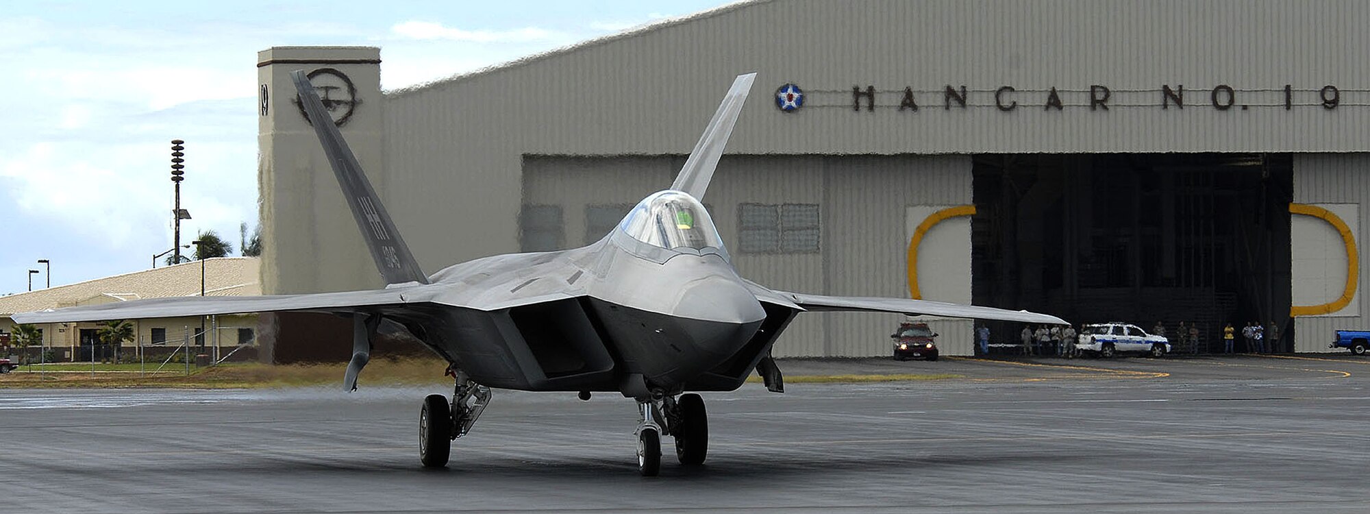 An F-22 Raptor taxies on the flight line at Joint Base Pearl Harbor-Hickam, Hawaii, July 9, 2010. The 199th Fighter Squadron of the Hawaii Air National Guard is transitioning from the F-15 and will serve as the only Air National Guard led joint Guard and Active Duty squadron in the Pacific and the second in the U.S. Air Force.  The Raptor represents an exponential leap in warfighting capabilities for U.S. forces in the Pacific. (U.S. Air Force photo/ Tech Sgt. Jerome S. Tayborn)