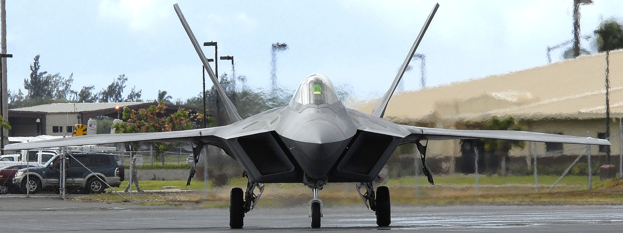 An F-22 Raptor taxies on the flight line at Joint Base Pearl Harbor-Hickam, Hawaii, July 9, 2010. The 199th Fighter Squadron of the Hawaii Air National Guard is transitioning from the F-15 and will serve as the only Air National Guard led joint Guard and Active Duty squadron in the Pacific and the second in the U.S. Air Force. The Raptor represents an exponential leap in warfighting capabilities for U.S. forces in the Pacific. (U.S. Air Force photo/ Tech Sgt. Jerome S. Tayborn)