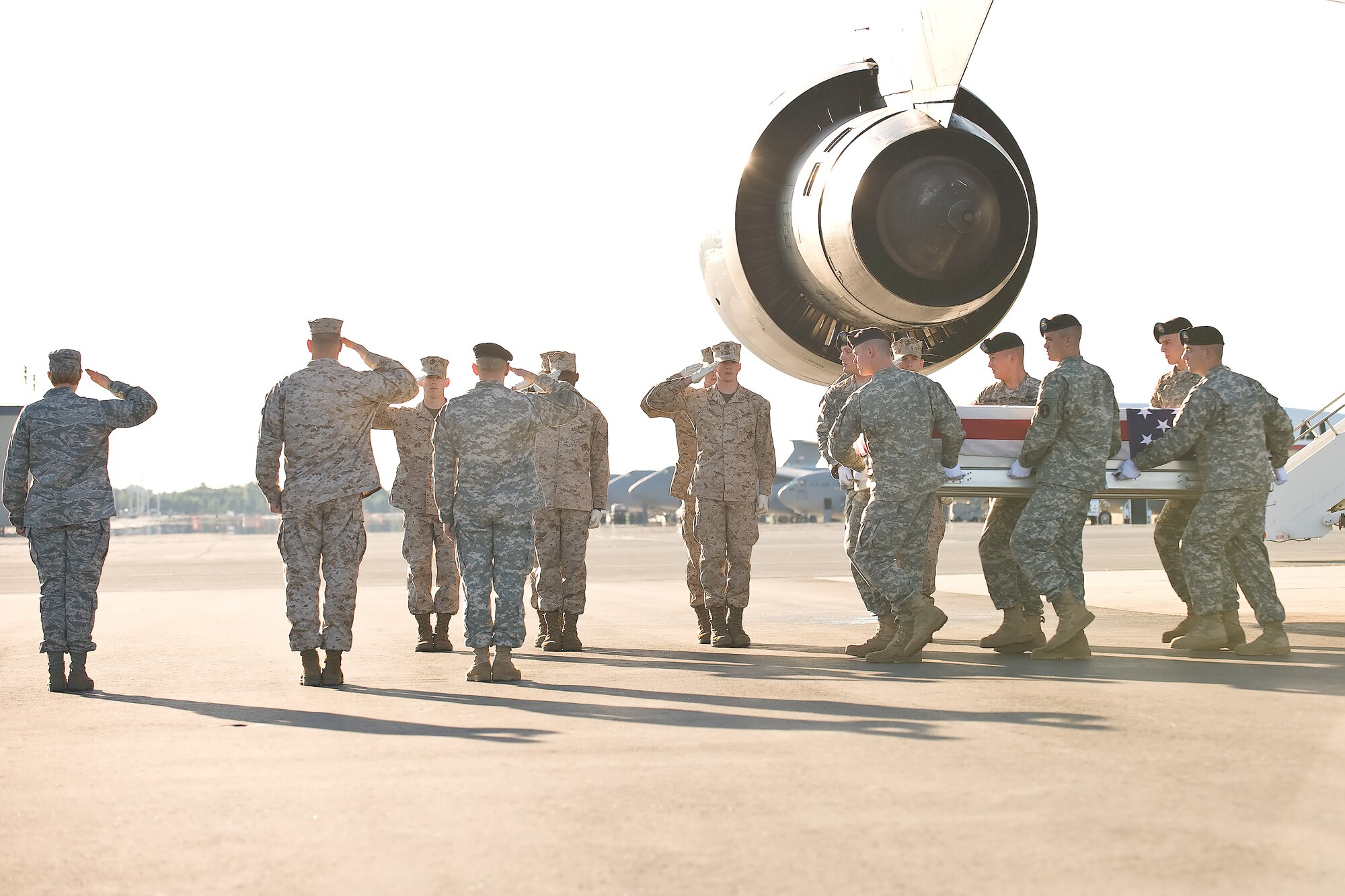 A U.S. Army carry team transfers the remains of Army Sgt. 1st Class Kristopher D. Chapleau, of LaGrange, Ky., at Dover Air Force Base, Del., July 2. Sgt. 1st Class Chapleau was assigned to the 1st Battalion, 327th Infantry Regiment, 1st Brigade Combat Team, 101st Airborne Division (Air Assault), Fort Campbell, Ky. (U.S. Air Force photo/Roland Balik)