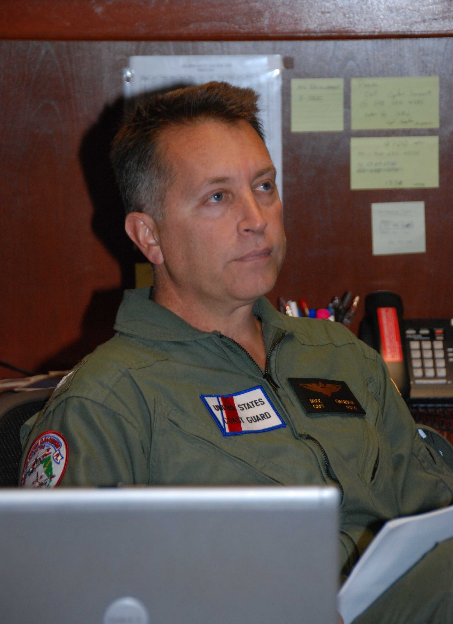 Working out of the 601st Air & Space Operations Center at Tyndall AFB, Fla., U.S. Coast Guard Capt. Mike Emerson, Aviation Coordination Command director, leads a team of professionals providing air operations scheduling and deconfliction management to the affected area over the Deepwater Horizon oil spill in the Gulf of Mexico.