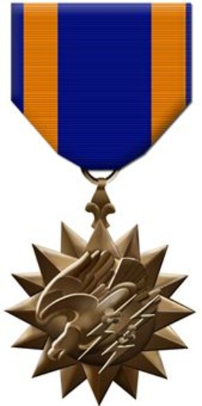 Air Medal.  Illustrated by Virginia Reyes of the Air Force News Agency. This image is 4x8 inches @ 200 ppi.  The Air Medal was authorized on May 11, 1942, and established the award for "any person who, while serving in any capacity in the Army, Navy, Marine Corps or Coast Guard of the United States subsequent to Sept. 8, 1939, distinguishes, or has distinguished, himself by meritorious achievement while participating in an aerial flight."  The Air Medal was amended on Sept. 11, 1942 to read "in any capacity in or with the Army".
