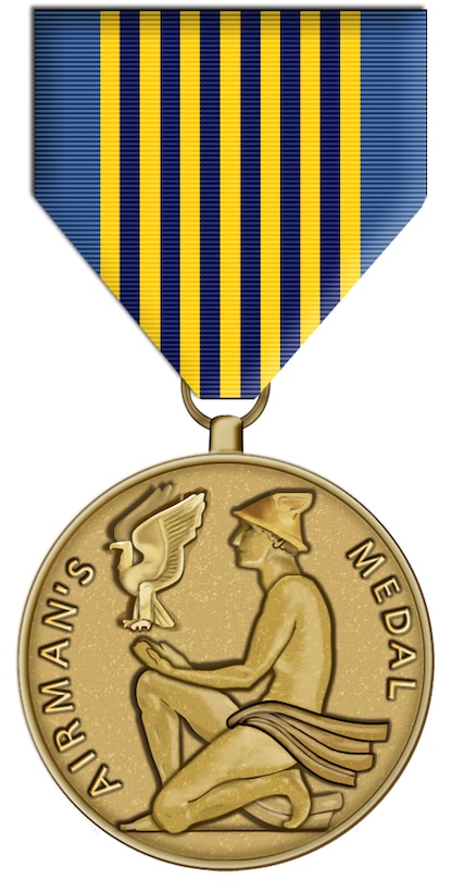 Airman's Medal.  Illustrated by Virginia Reyes of the Air Force News Agency. This image is 4x8 inches @ 200 ppi.  The Soldier's Medal was approved by Congress on July 2, 1926, and was amended by Congress on July 6, 1960, amending Title 10 of the United States Code to provide the Air Force with authority to present a distinctive version of the Soldiers Medal to be known as the "Airman's Medal."
