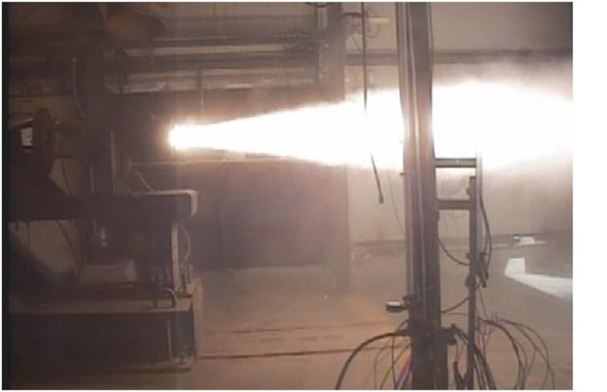 The Air Force Research Laboratory conducted a 15 pound BATES test.  BATES stands for Ballistic Test and Evaluation System, which is a small scale apparatus to test rocket propellant and designs in a standardized rocket motor casing. The AFRL is working on developing its own propellant development and testing.  (Air Force photo)
