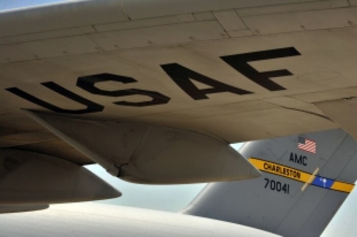 A C-17 Globemaster III from Joint Base Charleston, S.C., sits on the tarmac July 10, 2010, at Sather Air Base, Iraq. Air Force assets are playing a vital role in the Iraq drawdown to 50,000 troops by Aug. 31, 2010. (U.S. Air Force photo/Senior Airman Perry Aston)