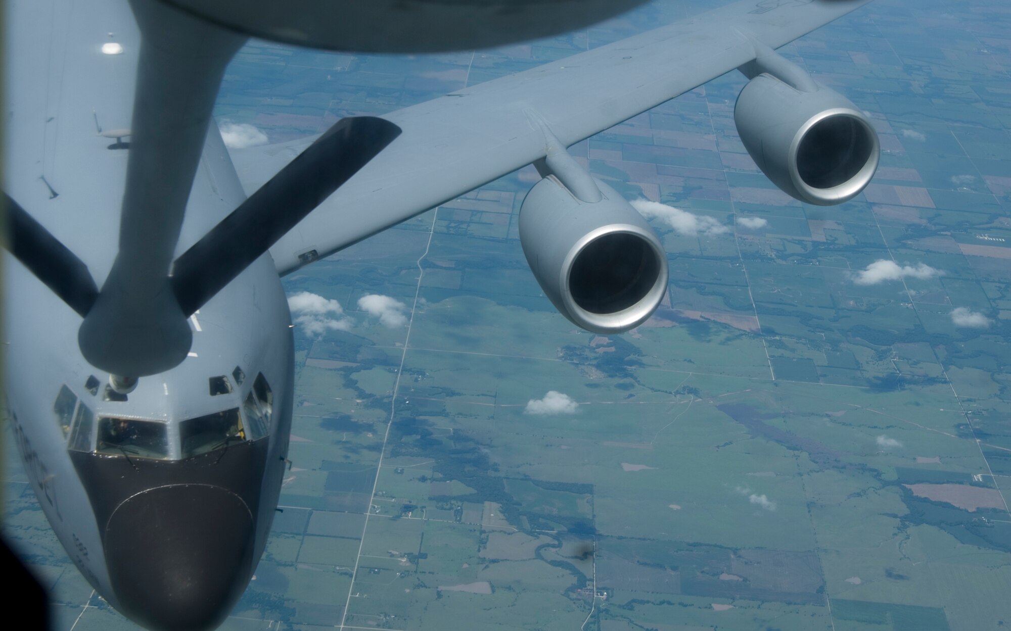 A McConnell KC-135 Stratotanker refuels another Stratotanker during an air refueling mission. McConnell’s primary mission is to provide Global Reach by conducting air refueling and airlift missions where and when needed.  (U.S. Air Force photo/Senior Airman Abigail Klein)