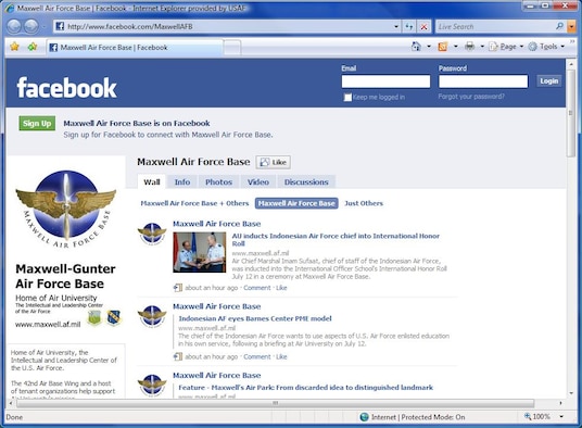 Maxwell Air Force Base now counts itself among the scores of Air Force bases and Department of Defense organizations with a presence on Facebook. (Courtesy graphic)