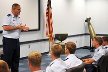 MINOT AIR FORCE BASE, N.D. -- Col. Charles Patnaude, 5th Operations Group commander, speaks to U.S. Air Force Academy cadets here July 12. As part of a base visit, cadets get a first-hand look at how Minot AFB supports the Air Force’s nuclear and conventional missions. (U.S. Air Force photo by Senior Airman Michael J. Veloz)