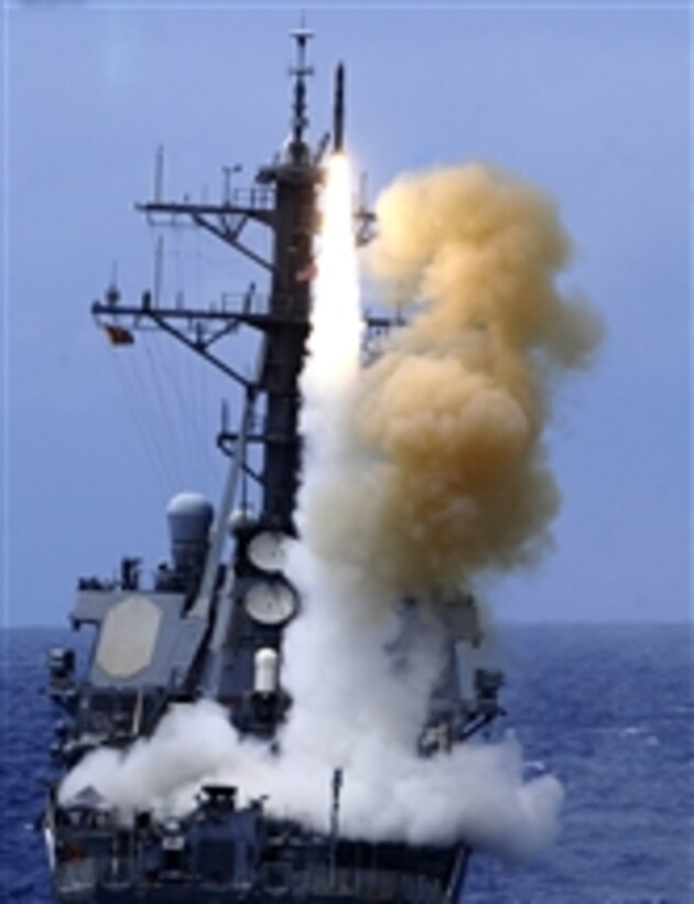 The guided missile destroyer USS Benfold (DDG 65) fires a surface-to-air missile off the coast of Hawaii as part of Rim of the Pacific 2010 on July 11, 2010.  Rim of the Pacific is a biennial, multinational exercise.  