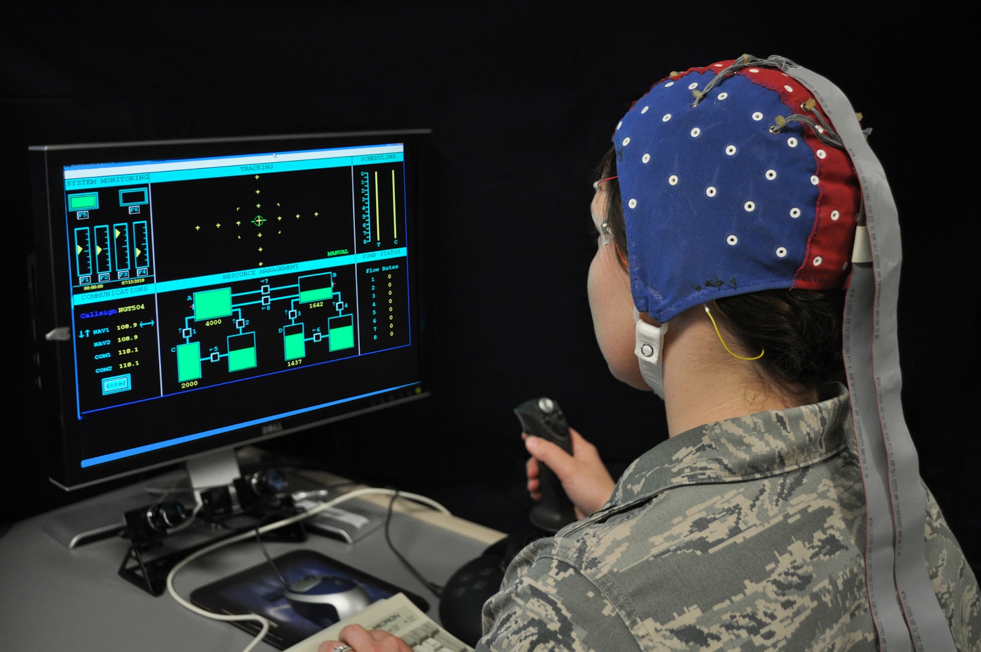 An Airman demonstrates augmentation of human performance through brainwave technology. (Courtesy photo)