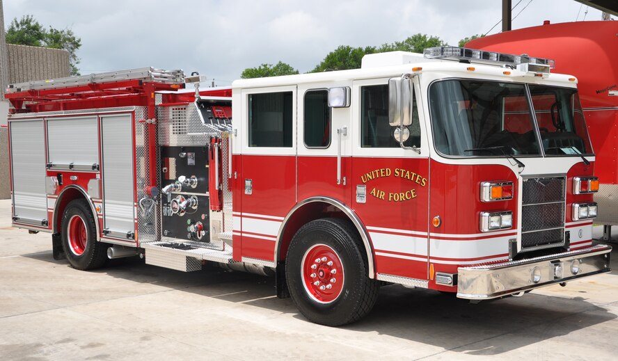 LAUGHLIN AIR FORCE BASE, Texas -- For the first time since 2006, Laughlin’s Fire Department has obtained a new fire truck. The multi-purpose truck can not only be used to fight fires, but as an emergency response vehicle because it has storage capability that most of the trucks at the LFD’s disposal do not. (U.S. Air Force photo by Airman 1st Class Blake Mize)