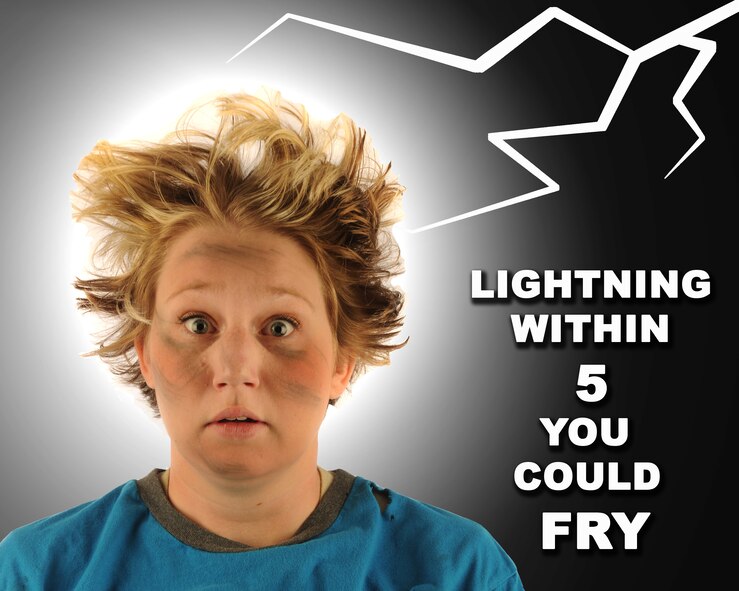 MOODY AIR FORCE BASE, Ga. -- According to Air Force Occupational Safety
and Health Standard 91-501, all members should seek shelter when the “lightning within five nautical miles” announcement is made, unless it is absolutely necessary to stay outside. The average lightning bolt is between six and eight miles long, so members need to be cautious when outside because lightning could be present even before any kind of notification. (U.S. Air Force photo illustration by Airman 1st Class Benjamin Wiseman/RELEASED)
