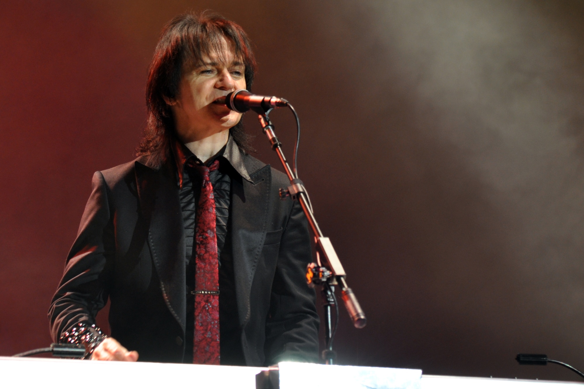 Lawrence Gowan, of the legendary rock band, Styx, performs during a concert at the CenturyTel Arena, Bossier City, La., July 4, 2010. To celebrate Independence Day and honor the men and women serving our nation at home and overseas, the Air Force Reserve Command sponsored a free concert for any member of the Armed Forces and their immediate families. Best known for their chart topping power ballads such as "Renegade," "Blue Collar Man," and "Too Much Time on My Hands," Styx has performed to sold out audiences around the world. Former U.S. Air Force Sergeant Billy Bretherton, star of the hit television show “Billy the Exterminator,” emceed the event. (U.S. Air Force photo/Tech. Sgt. Jeff Walston)