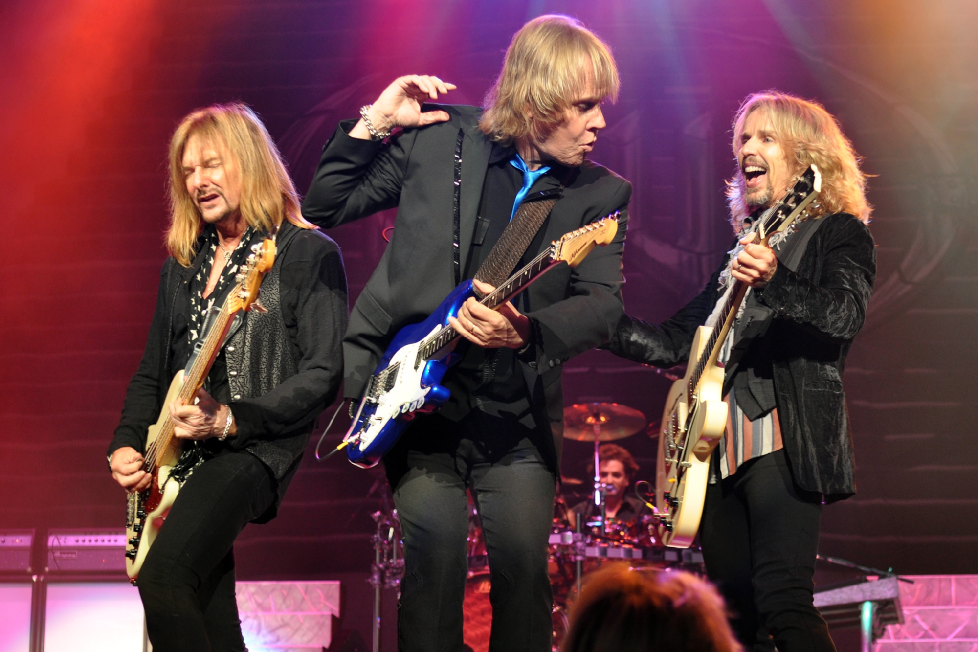 Ricky Phillips, James “JY” Young and Tommy Shaw, who perform in the legendary rock band, Styx, entertain the crowd during a concert at the CenturyTel Arena, Bossier City, La., July 4, 2010. To celebrate Independence Day and honor the men and women serving our nation at home and overseas, the Air Force Reserve Command sponsored a free concert for any member of the Armed Forces and their immediate families. Best known for their chart topping power ballads such as "Renegade," "Blue Collar Man," and "Too Much Time on My Hands," Styx has performed to sold out audiences around the world. Former U.S. Air Force Sergeant Billy Bretherton, star of the hit television show “Billy the Exterminator,” emceed the event. (U.S. Air Force photo/Senior Airman Crystal Jordan)