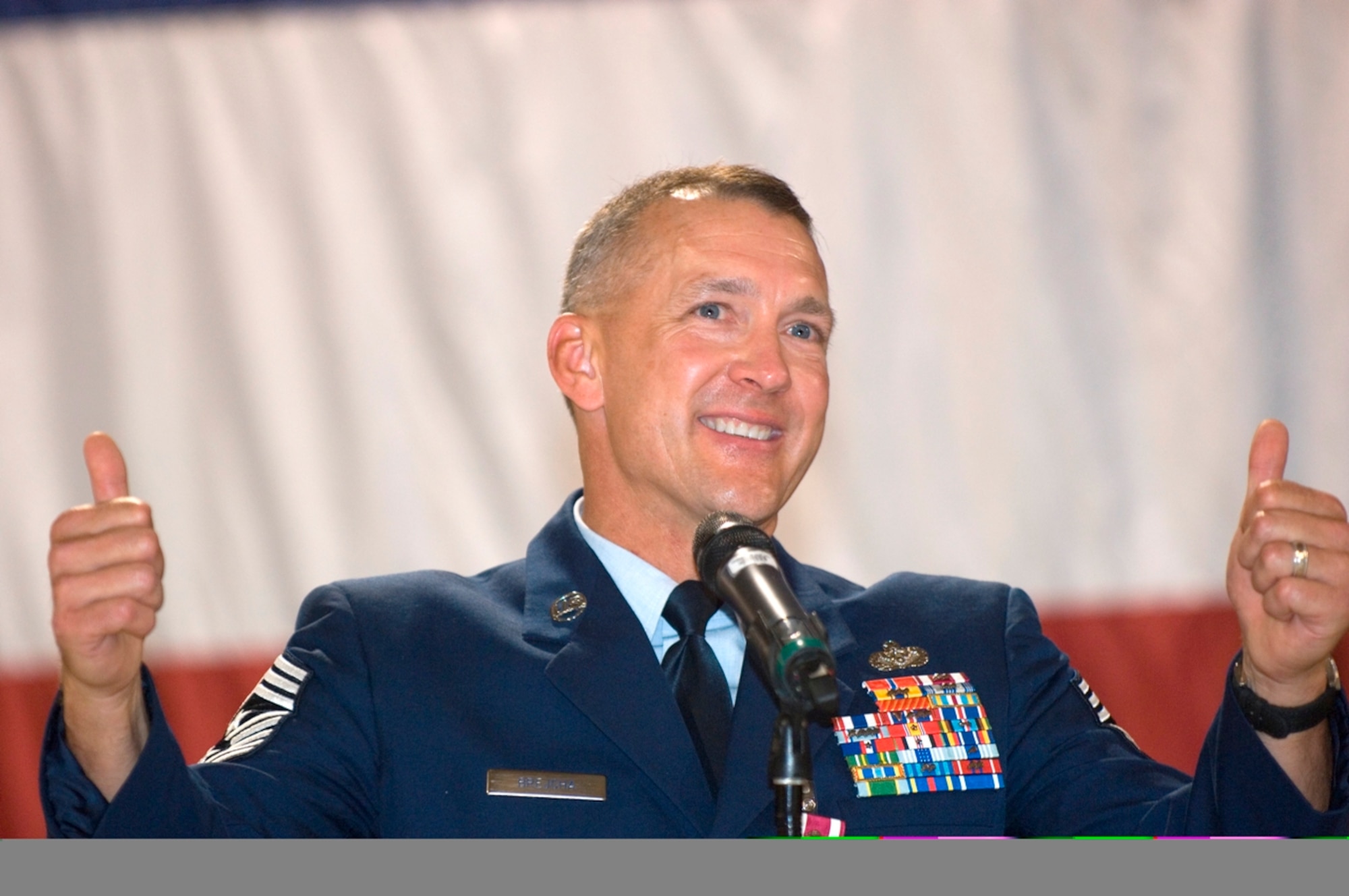 Chief Master Sgt. Mark S. Brejcha retired during a ceremony July 16.  He had served nearly 30 years in the Air Force.  Chief Brejcha has served as the 412th Test Wing command chief for the past two years.  (Air Force photo by Rob Densmore)