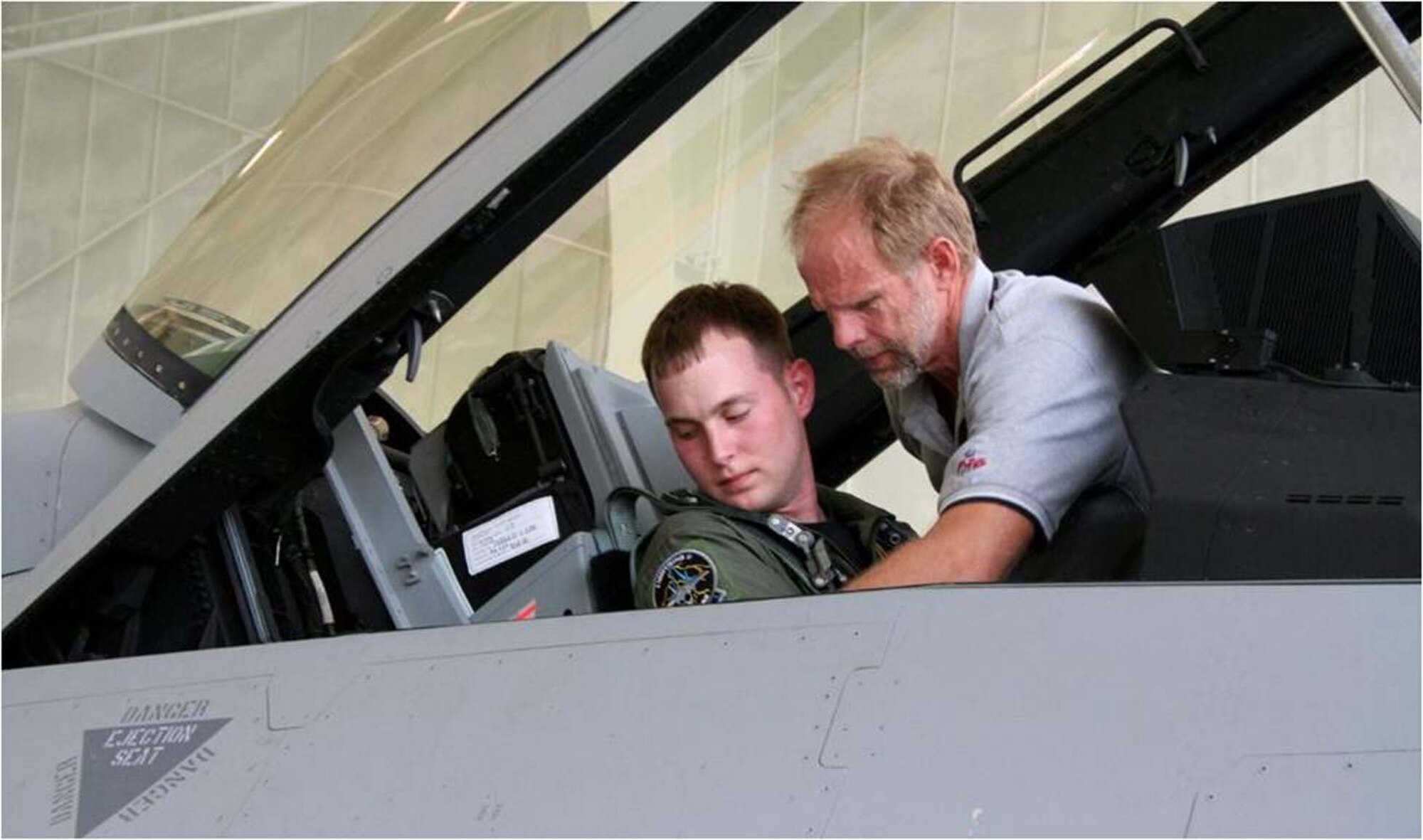 Cadet First Class Carson Slater gets familiarized with the cockpit. Cadet Slater worked at the Air Force Operational Test and Evaluation Center’s Detachment 1 operating location in Fort Worth, Texas developing a tool for collecting data on F-35 Joint Strike Fighter health reporting codes.  U.S. Air Force Photo